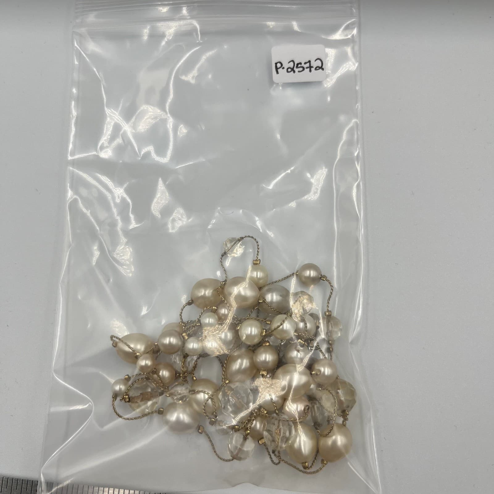 Vintage Pearl & Faceted Glass Bead Station Necklace Long Gold Tone Tin Cup 36" - Thumbnail 8