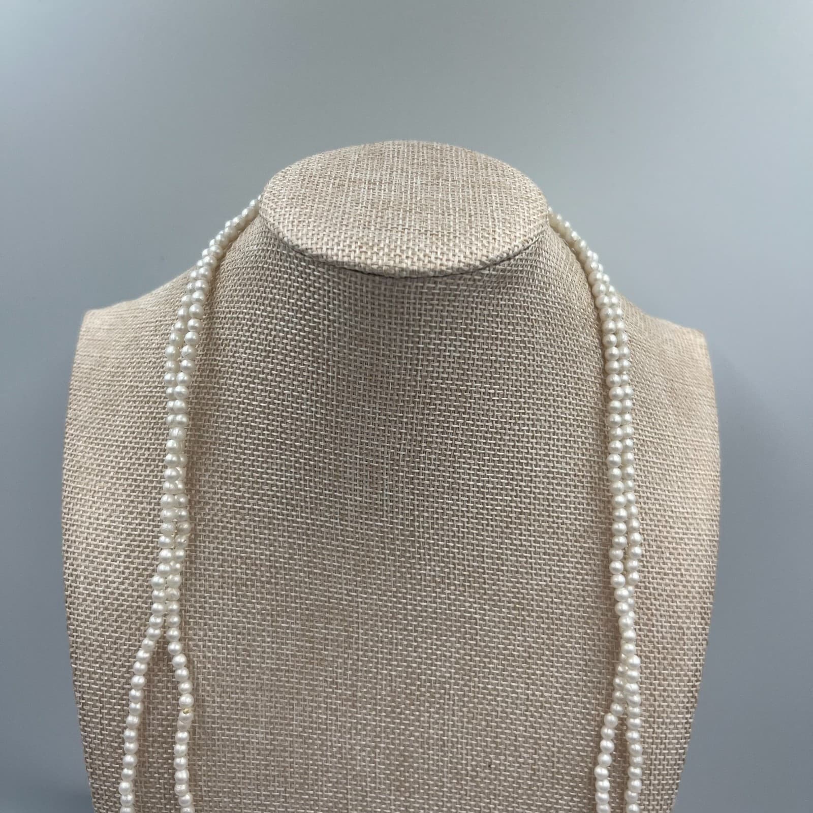 Vintage White Faux Pearl Necklace Long 32” Strand Costume Jewelry Wedding - Thumbnail 2