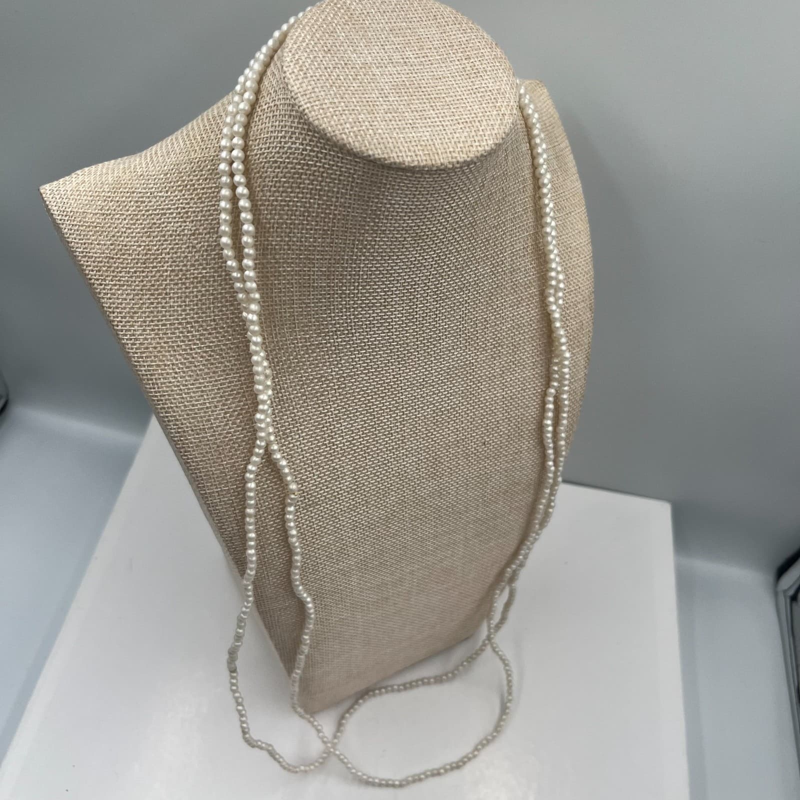 Vintage White Faux Pearl Necklace Long 32” Strand Costume Jewelry Wedding - Thumbnail 5