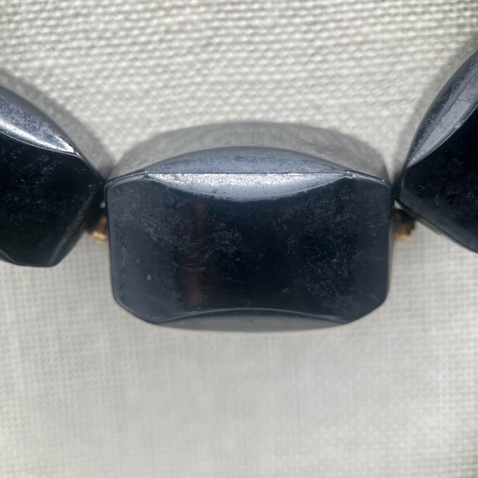 Vintage Black Lucite Chunky Beaded Necklace Gold Tone Accents - Thumbnail 5