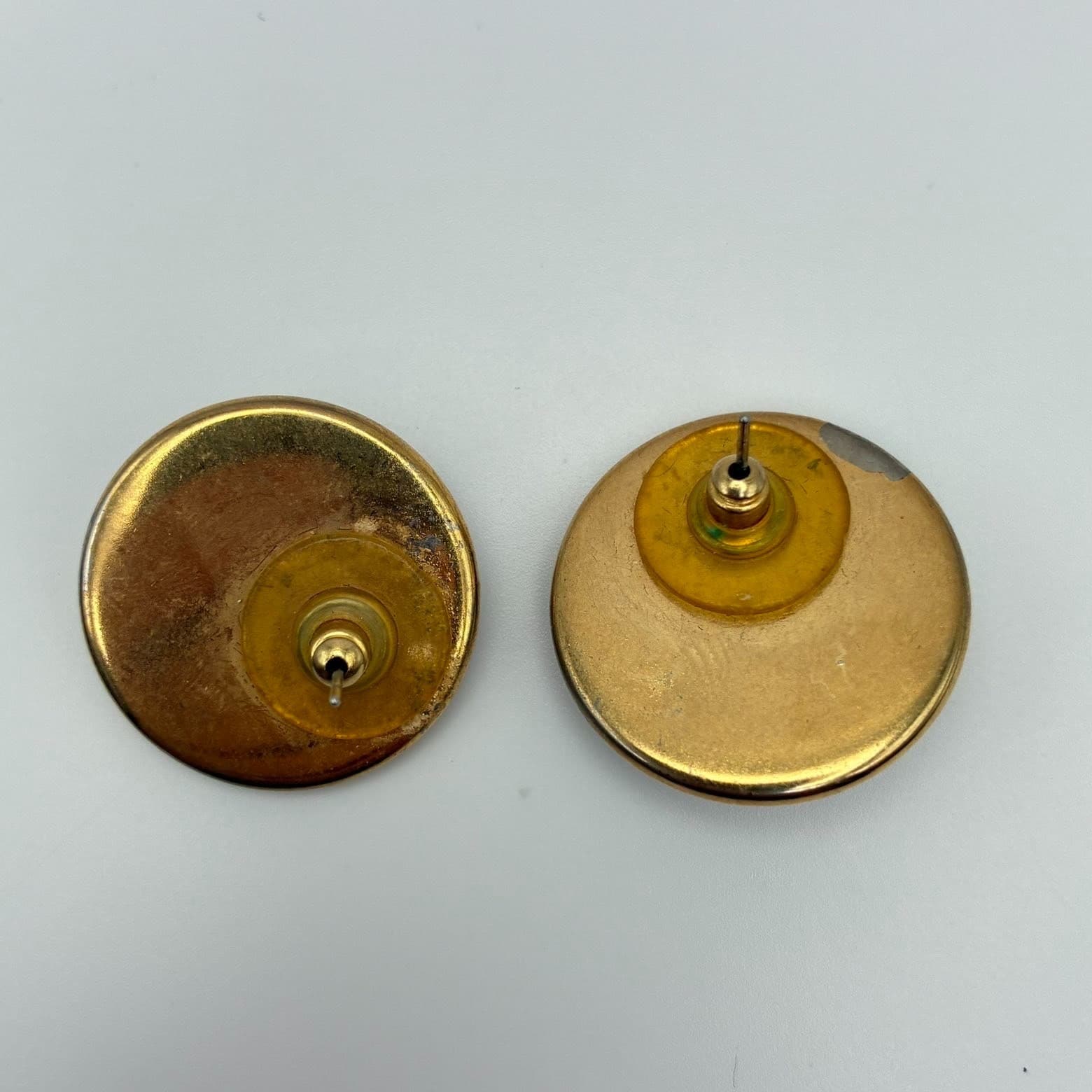 Vintage 80s Black Rope Gold Tone Round Button Stud Earrings Nautical Jewelry - Thumbnail 5