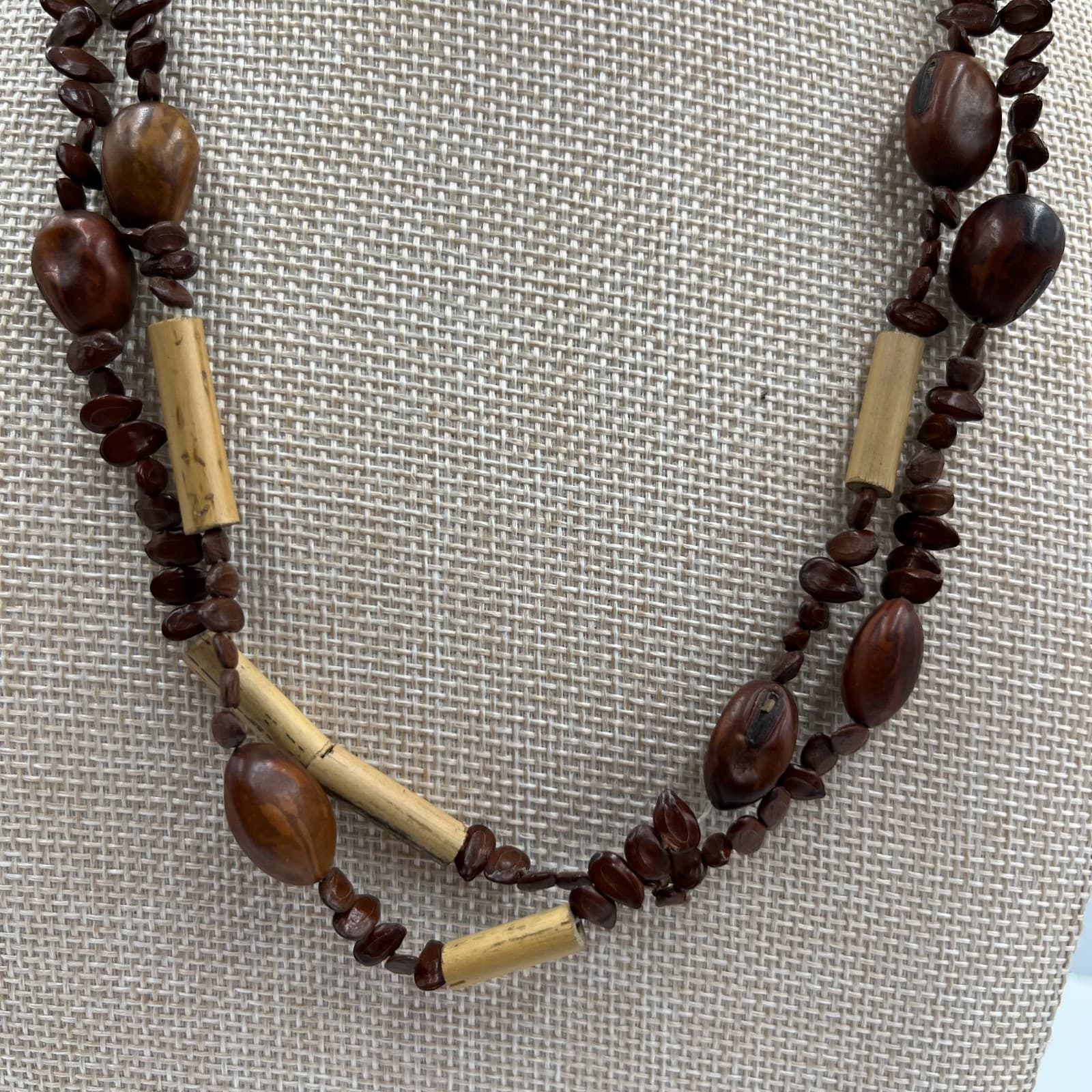 Vtg Job's Tears Natural Seed Beaded Necklace Wood Accents Bohemian Ethnic Tribal - Thumbnail 3
