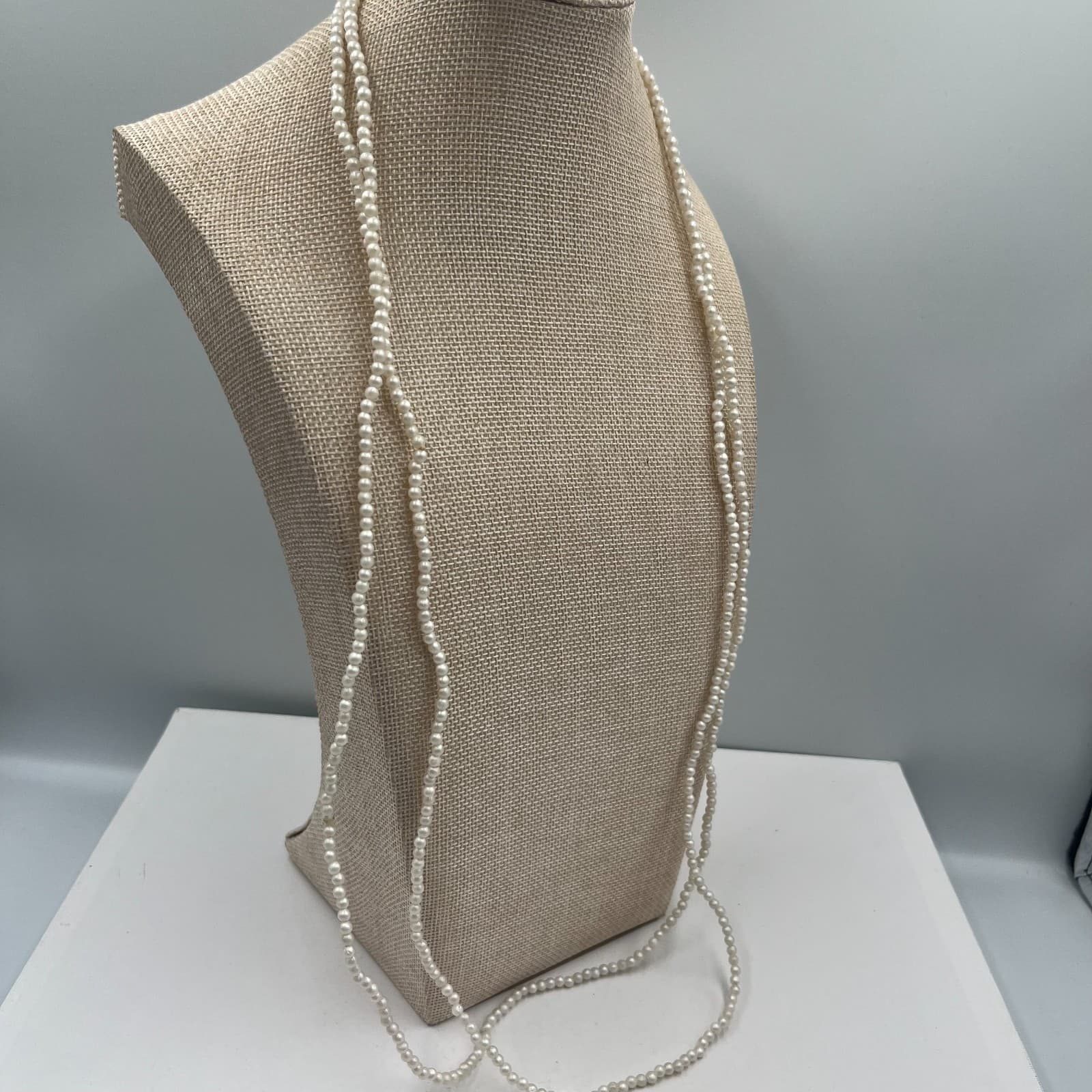 Vintage White Faux Pearl Necklace Long 32” Strand Costume Jewelry Wedding - Thumbnail 4