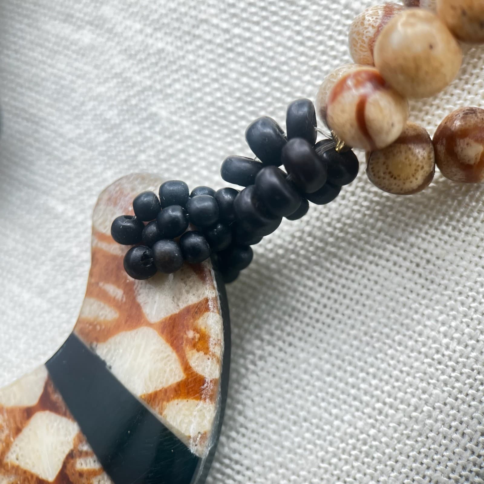 Vintage Handmade Tribal Statement Necklace Chunky Wood Black Bead Ethnic Boho - Thumbnail 2