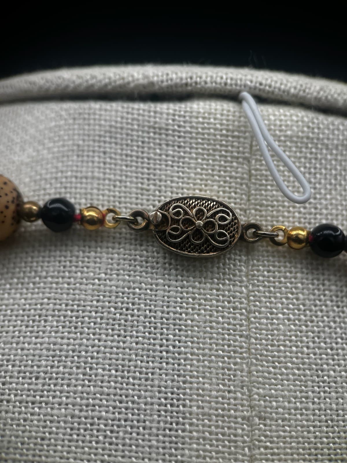 Vintage Long Red Tan Black Beaded Fashion Necklace Boho Statement Jewelry - Thumbnail 4