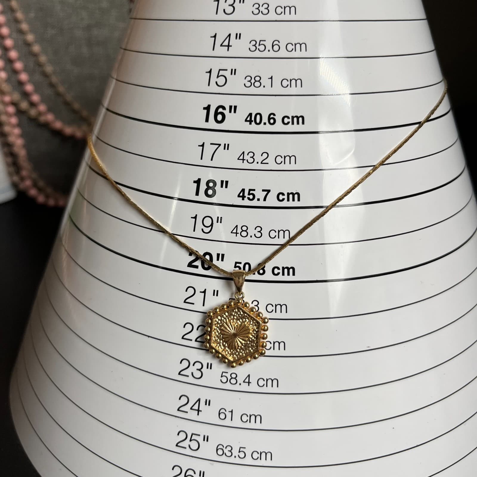 Vtg Gold Hexagon Initial J Necklace Sunburst Starburst Pendant Art Deco Style - Thumbnail 7