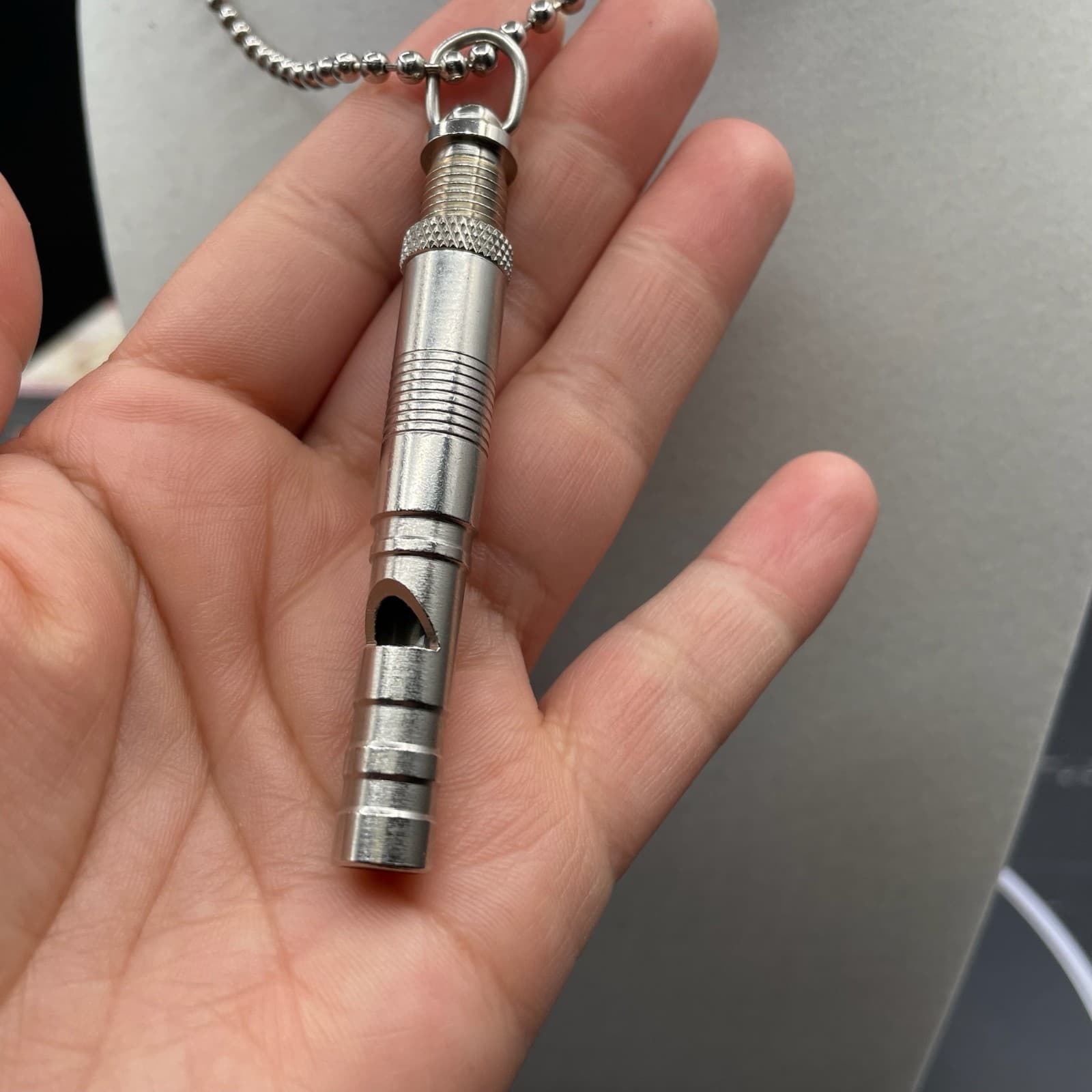 Contemporary Silver-Tone Fashion Ball Chain Metal Whistle Pendant Necklace - Thumbnail 5