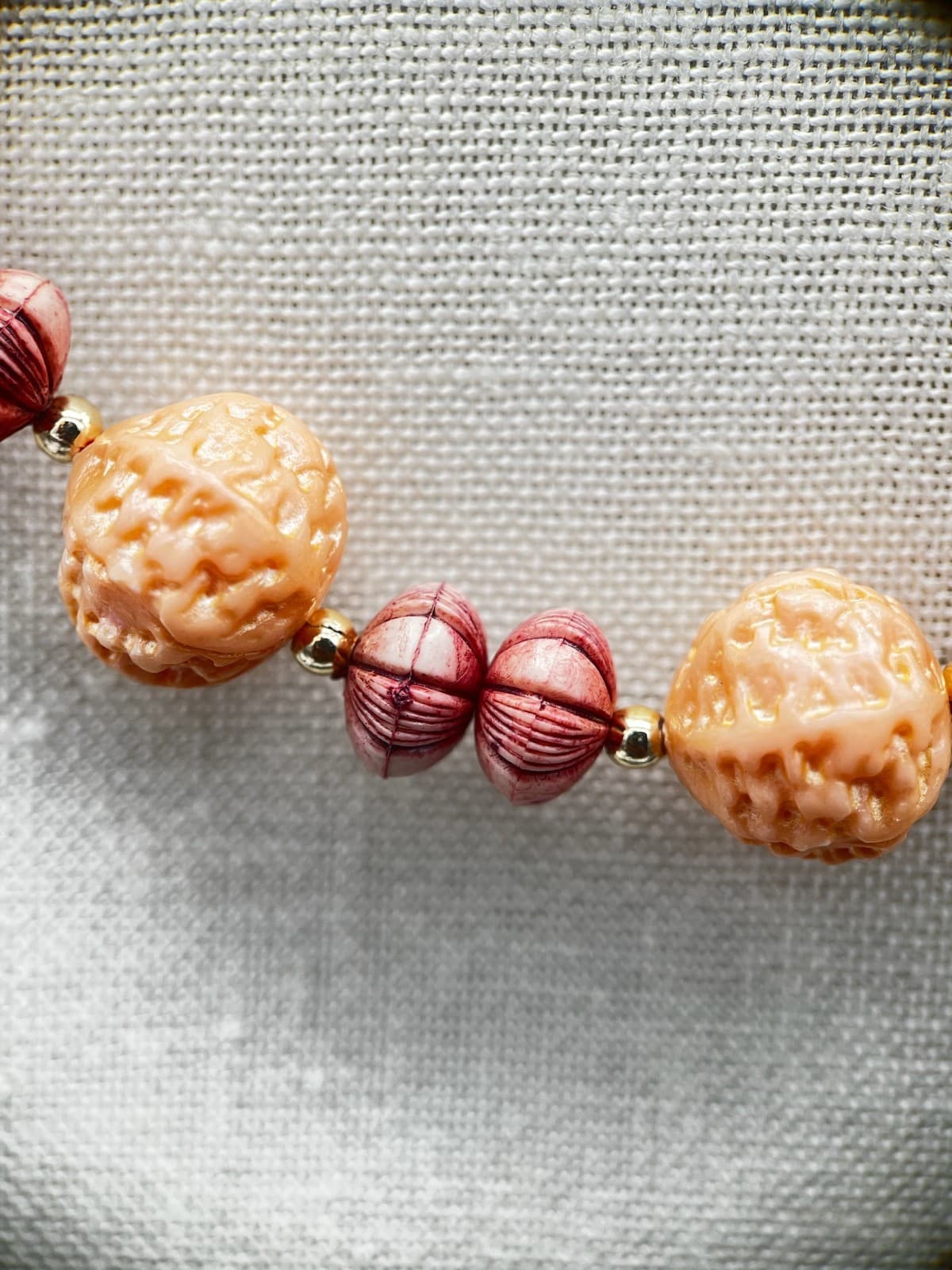 Vintage Chunky Peach & Maroon Beaded Statement Necklace Y2K Boho - Thumbnail 4