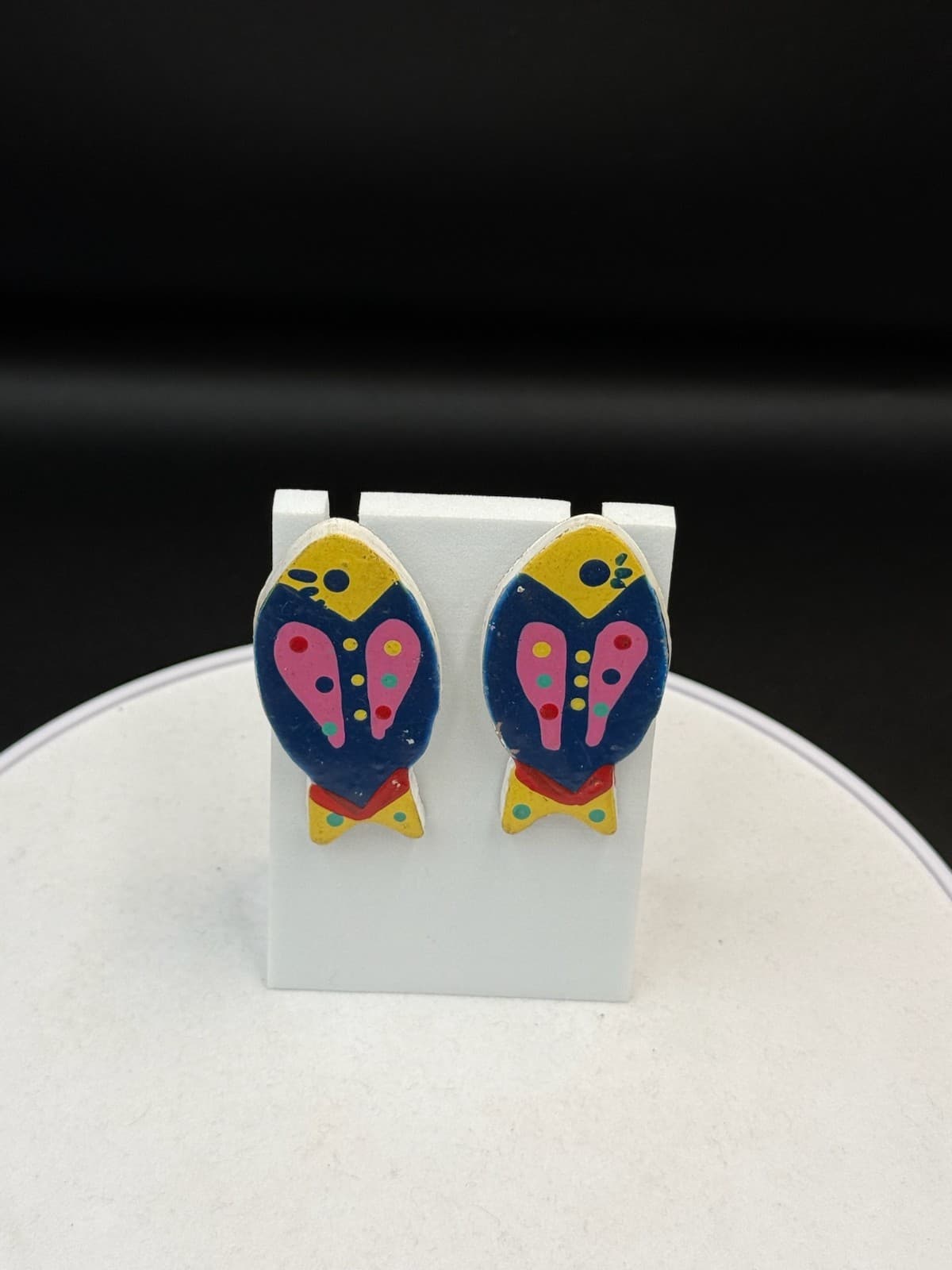 Vintage Multicolor Painted Lightweight Modern Pop Art Statement Stud Earrings - Thumbnail 8