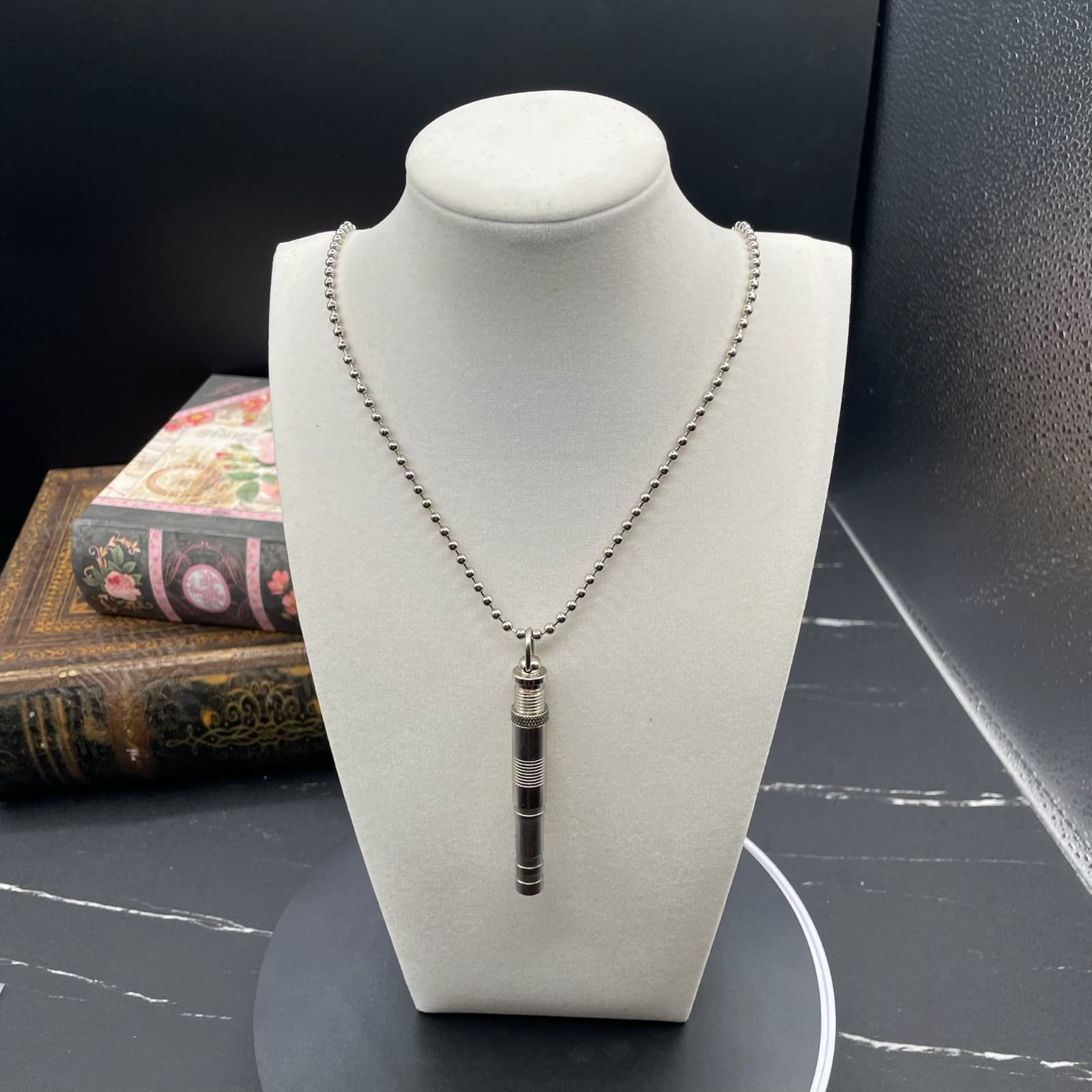 Contemporary Silver-Tone Fashion Ball Chain Metal Whistle Pendant Necklace - Image 1