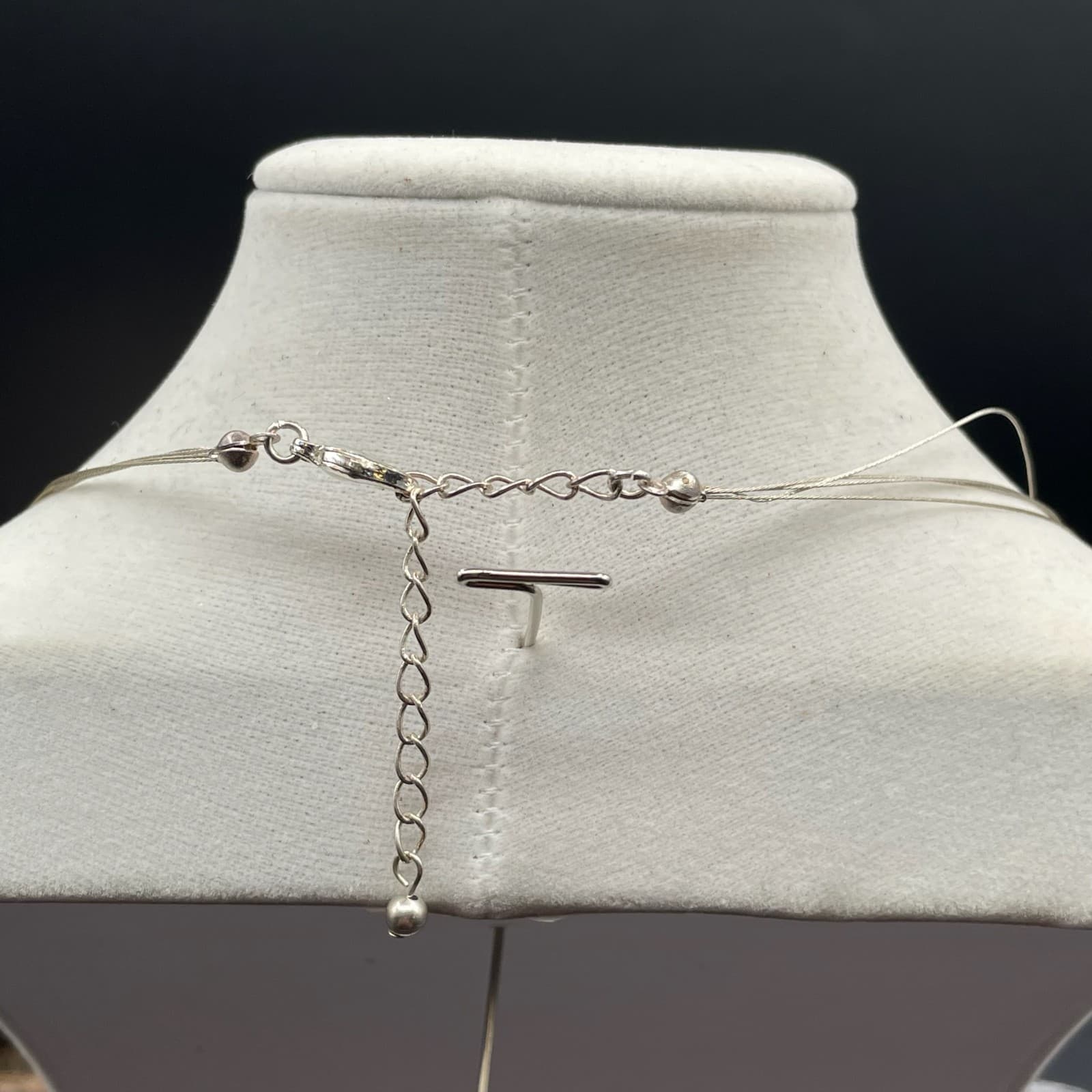 Silver-Tone Mother-Of-Pearl Thin Wire Multi-Stranded Floating Station Necklace - Thumbnail 8