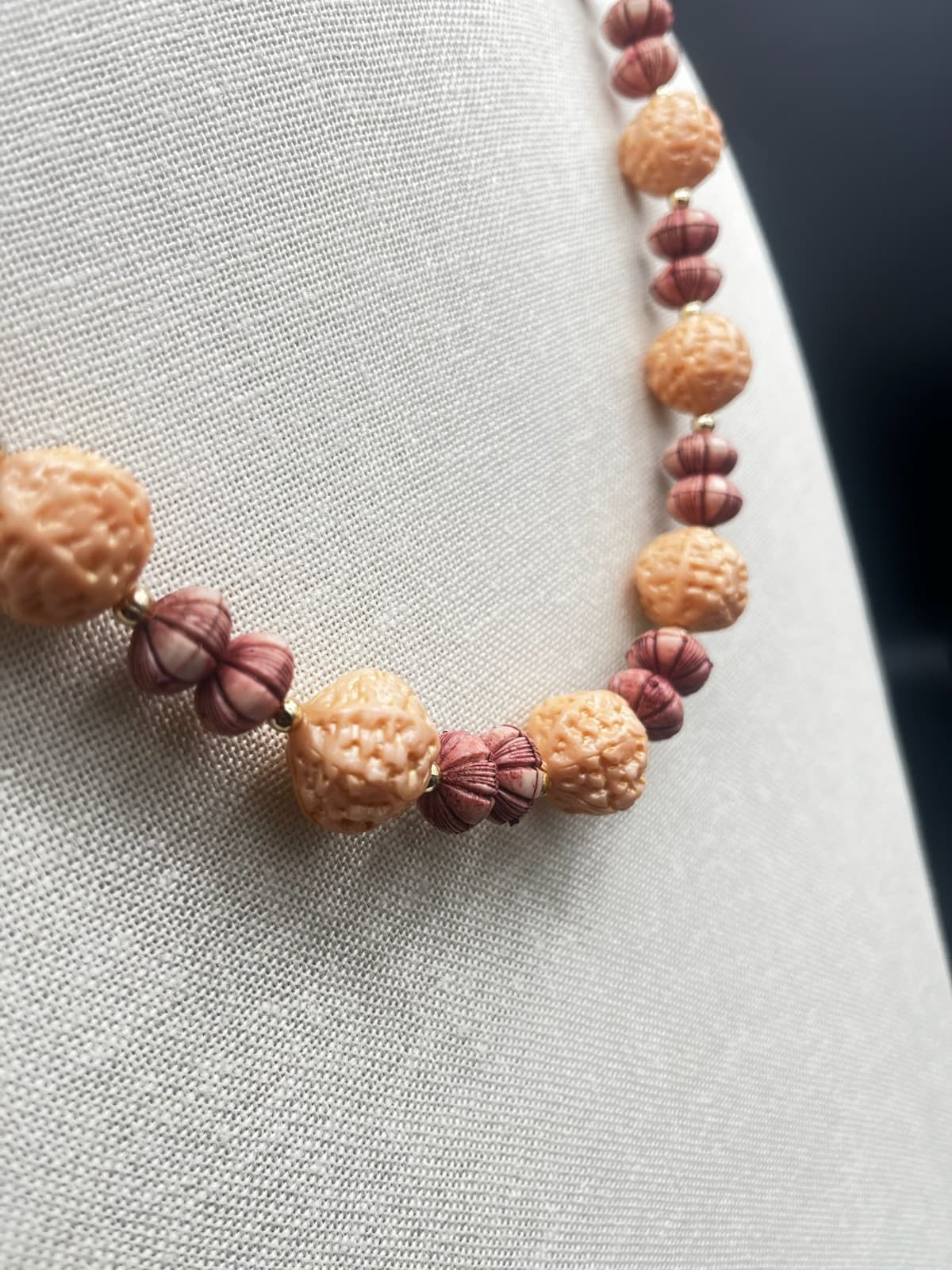 Vintage Chunky Peach & Maroon Beaded Statement Necklace Y2K Boho - Thumbnail 2
