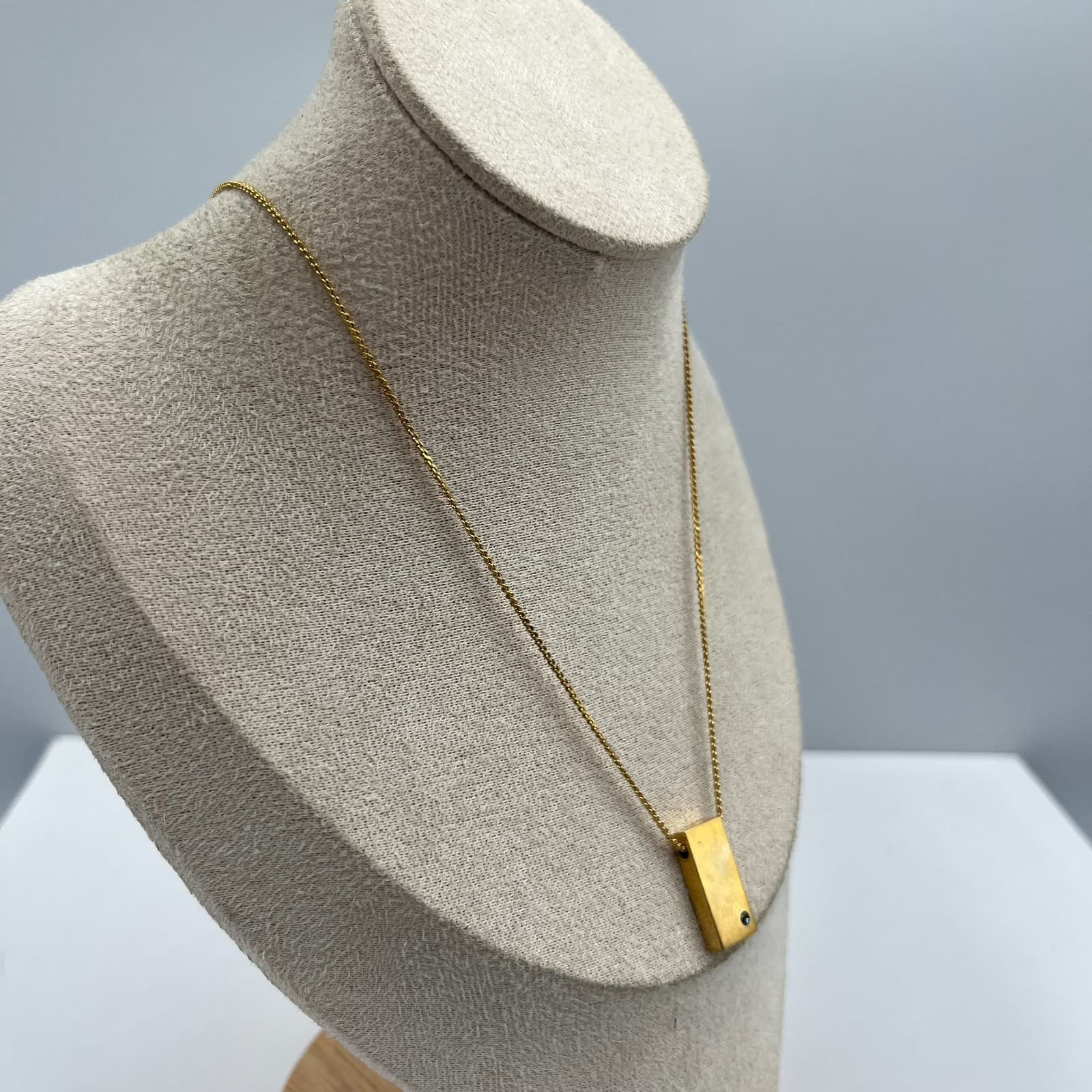 Vintage Gold Bar Pendant Blue Stone Necklace Retro 18 Inch Layering Chain Gift - Thumbnail 4