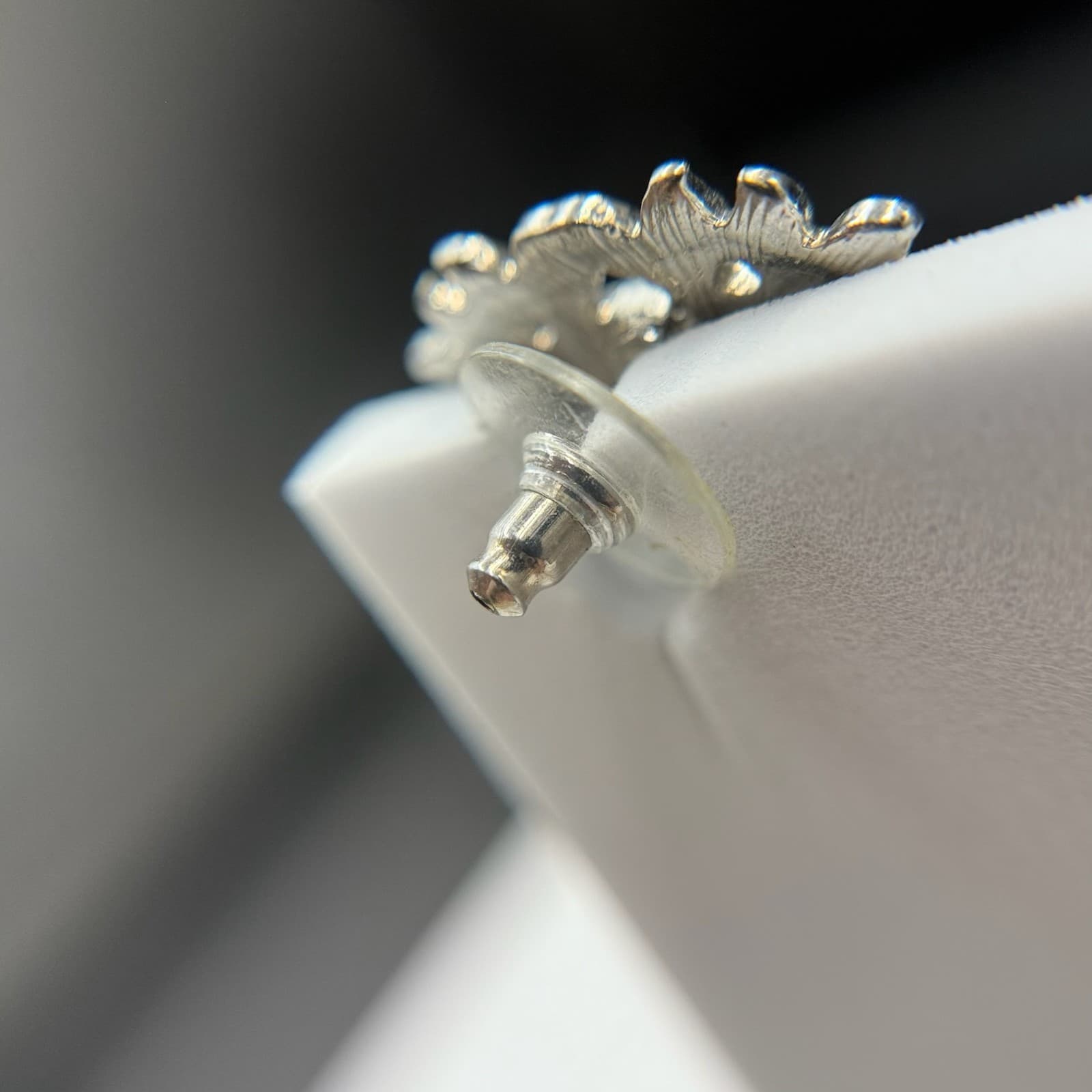 Vintage Womens Silver Pleated Black Rhinestone Fashion Wedding Earrings - Thumbnail 13