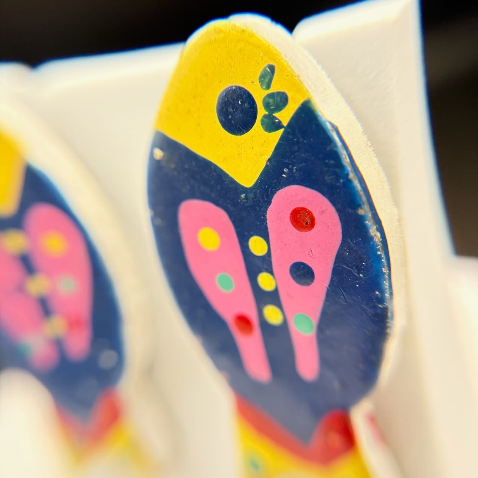 Vintage Multicolor Painted Lightweight Modern Pop Art Statement Stud Earrings - Thumbnail 10