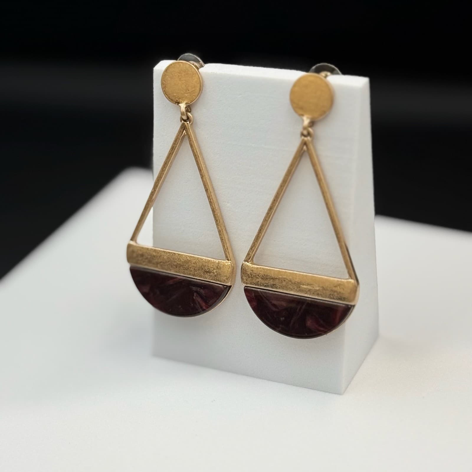 Vintage Womens Gold Pleated Purple Bhumi Ohrringe Dangle Fashion Wedding Earring - Thumbnail 2