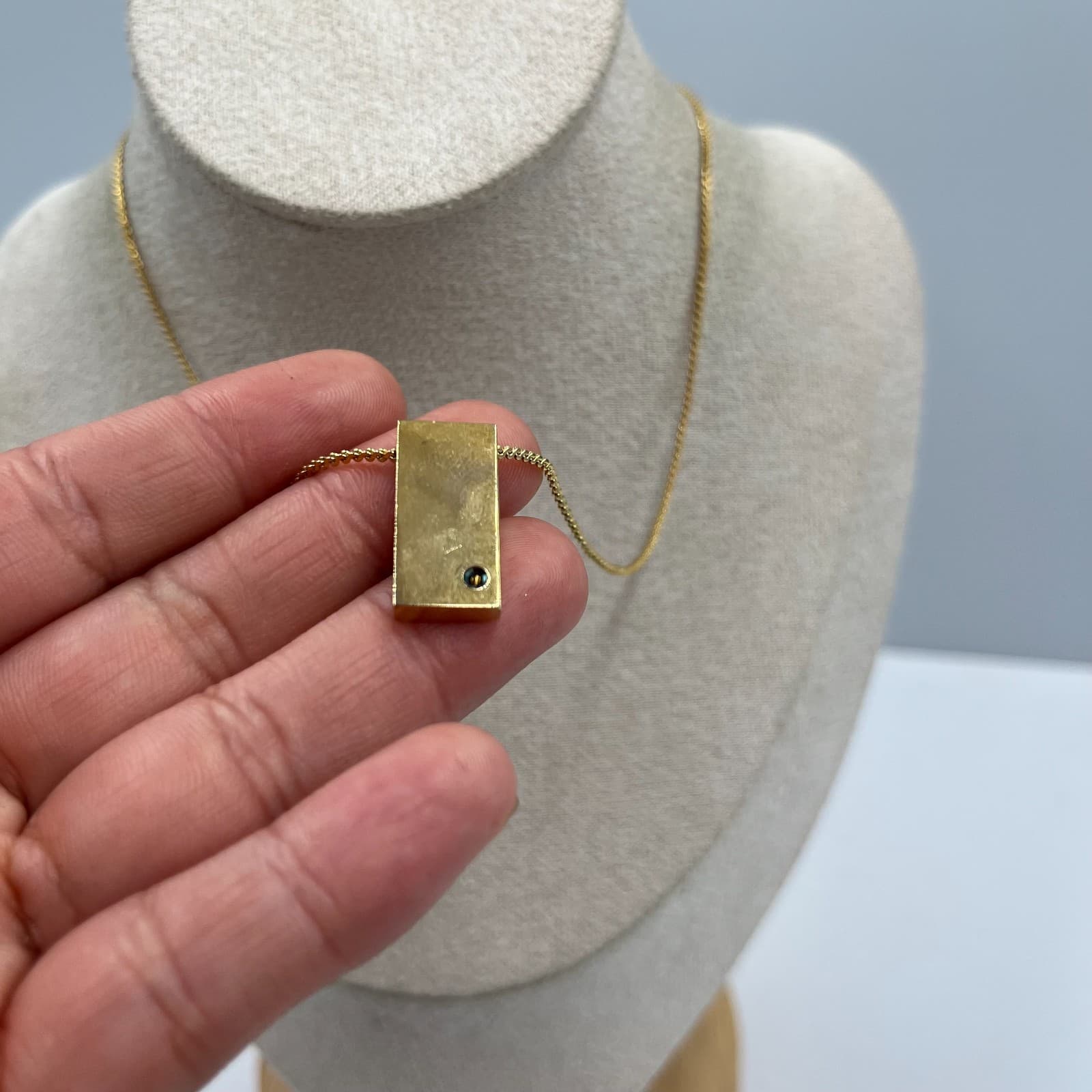 Vintage Gold Bar Pendant Blue Stone Necklace Retro 18 Inch Layering Chain Gift - Thumbnail 7