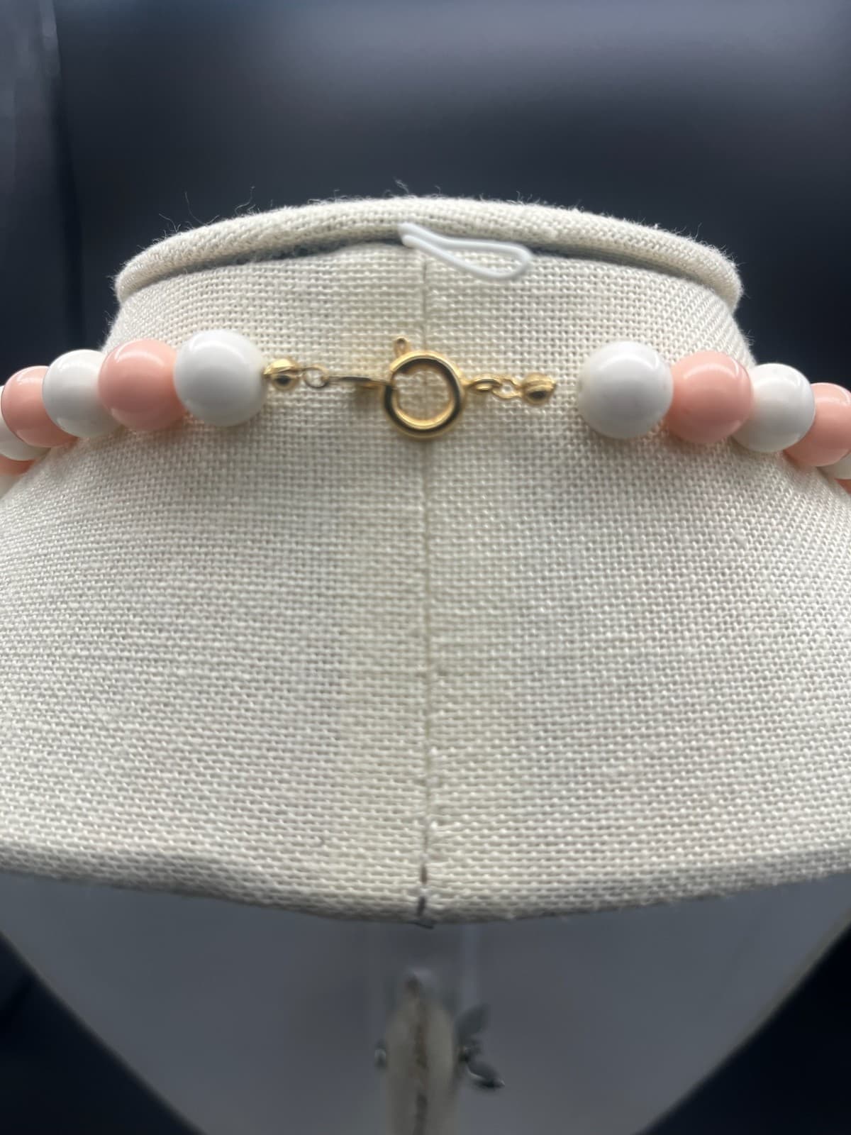 Vintage Pink White Green Ceramic Bead Necklace w/ Copper Spacers Statement - Thumbnail 3