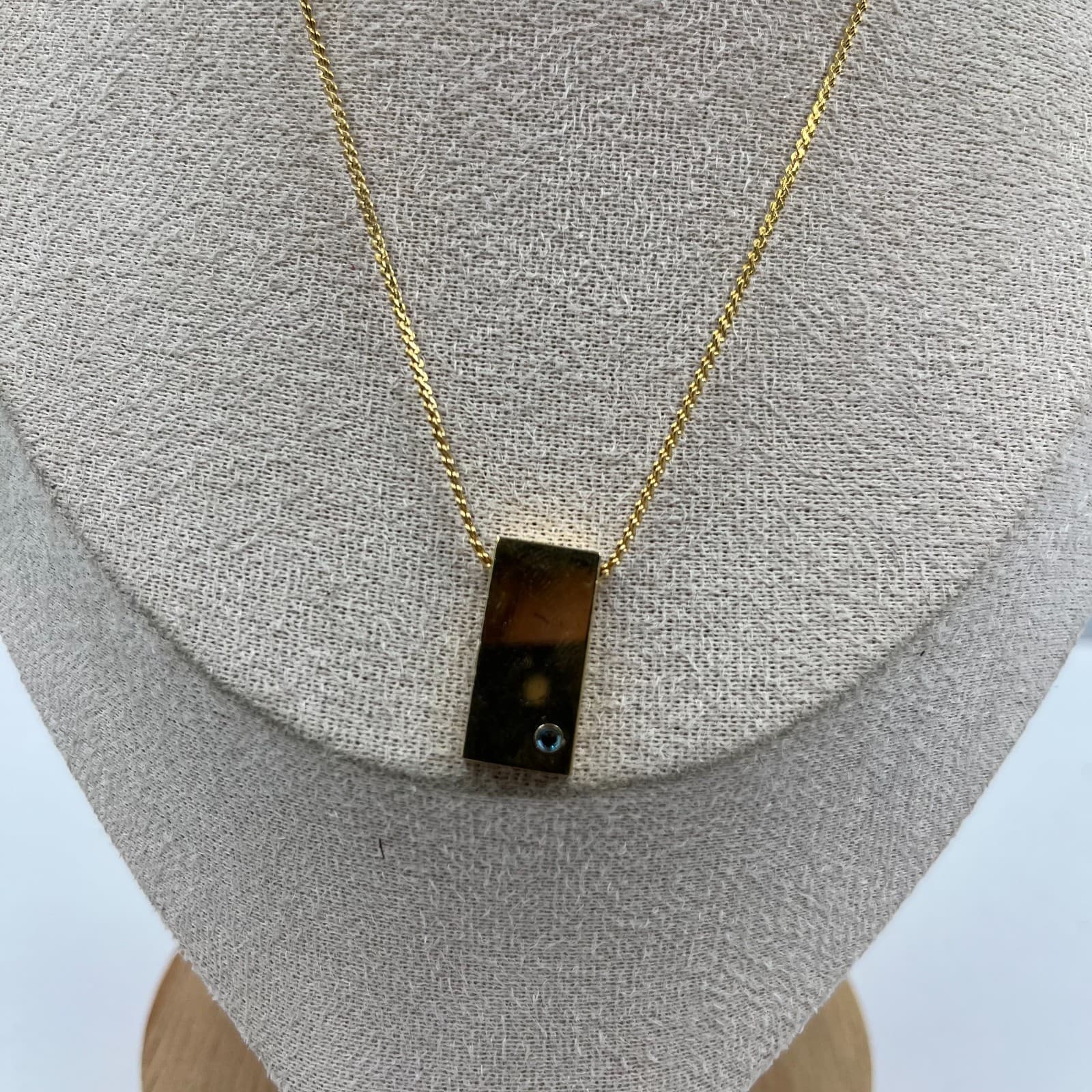 Vintage Gold Bar Pendant Blue Stone Necklace Retro 18 Inch Layering Chain Gift - Thumbnail 3