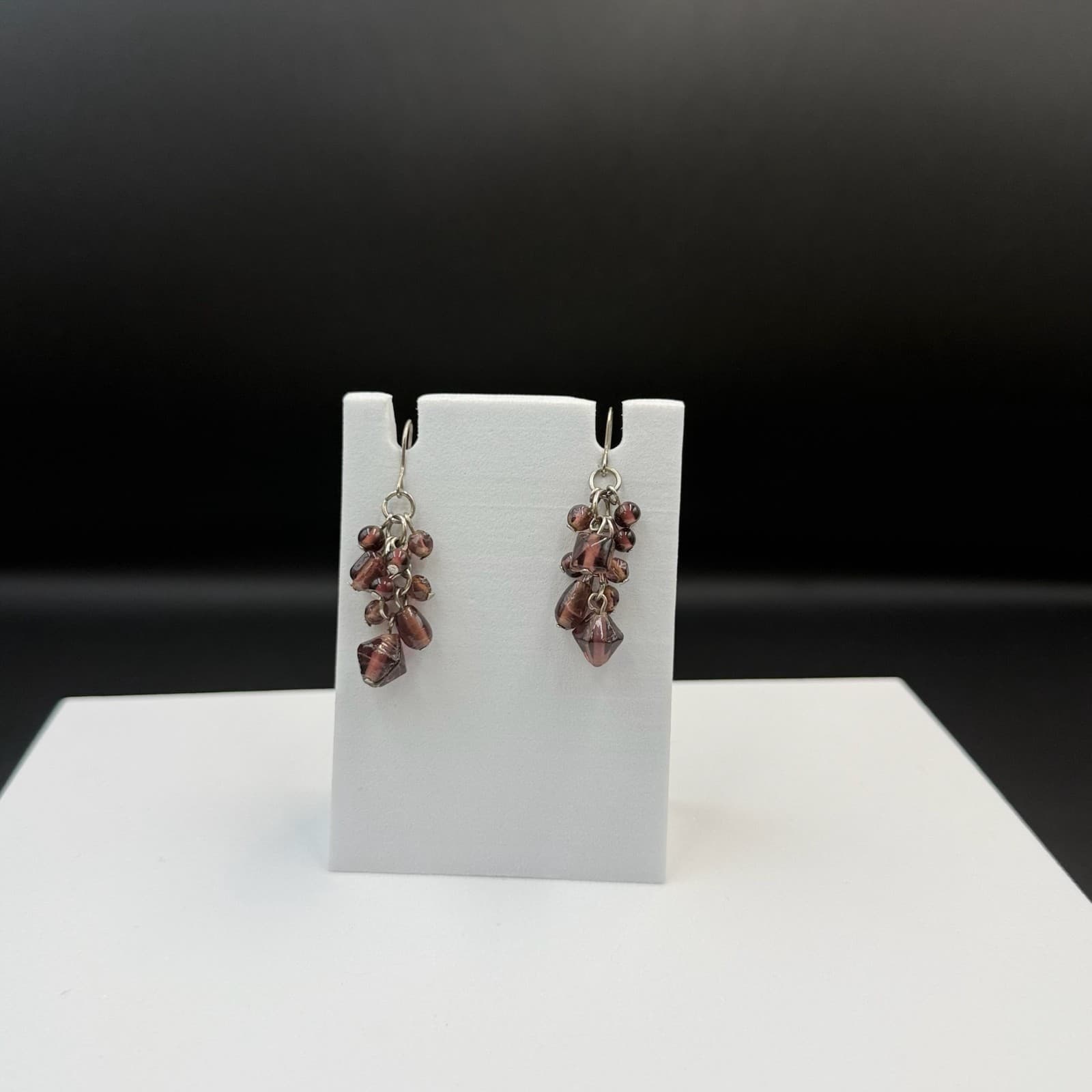 Vintage Purple Glass Amethyst Crystal Dangle Fashion Wedding Earrings For Womens - Thumbnail 2