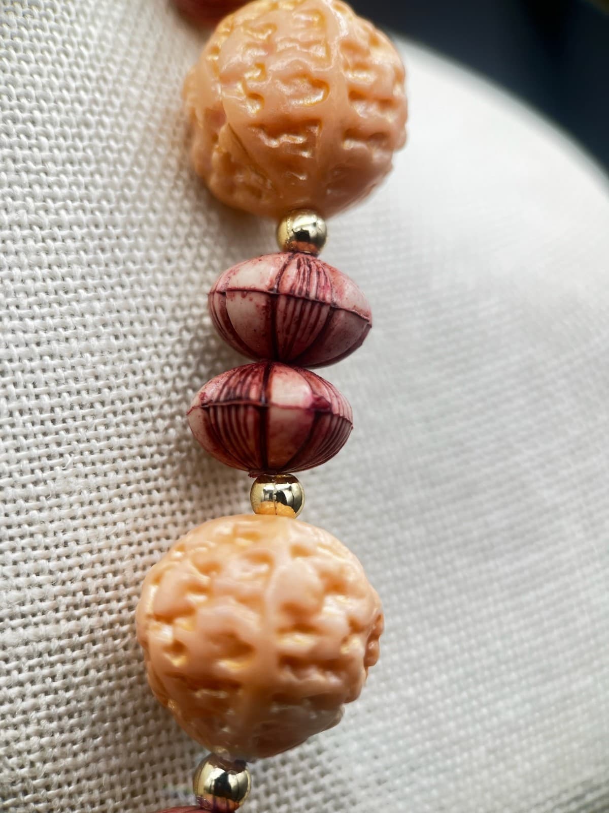 Vintage Chunky Peach & Maroon Beaded Statement Necklace Y2K Boho - Thumbnail 5