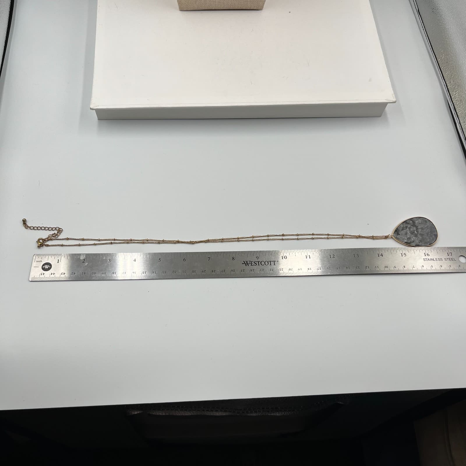 Vtg Gray Moonstone Teardrop Pendant Gold Satellite Chain Necklace Boho Jewelry - Thumbnail 7