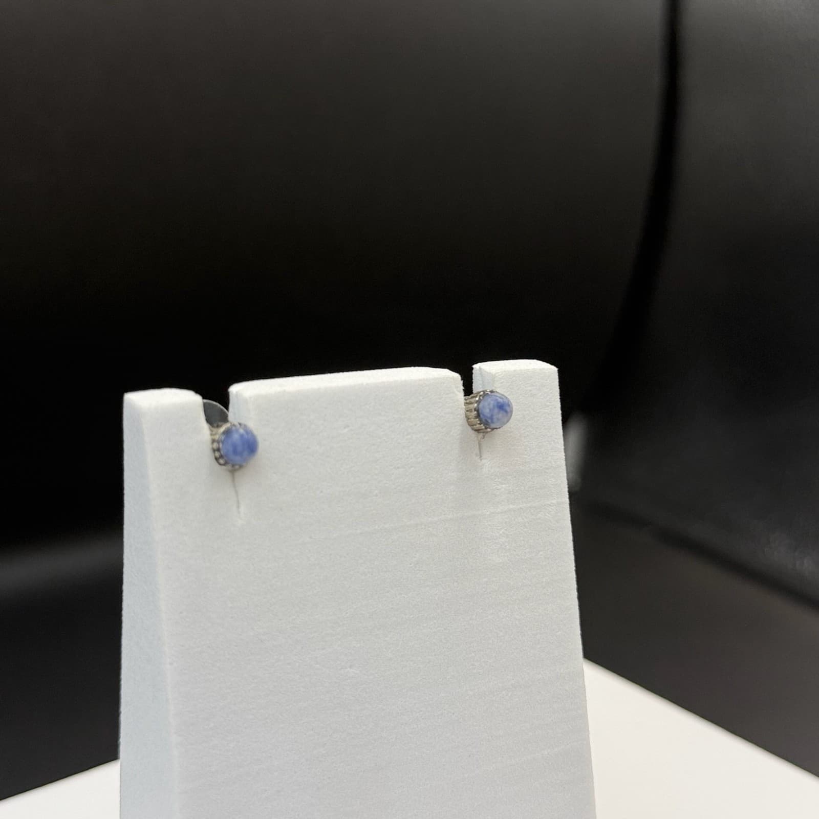 Vintage Women's Blue Cabochon-Cut Gemstone Fashion Wedding Stud Earrings - Thumbnail 7