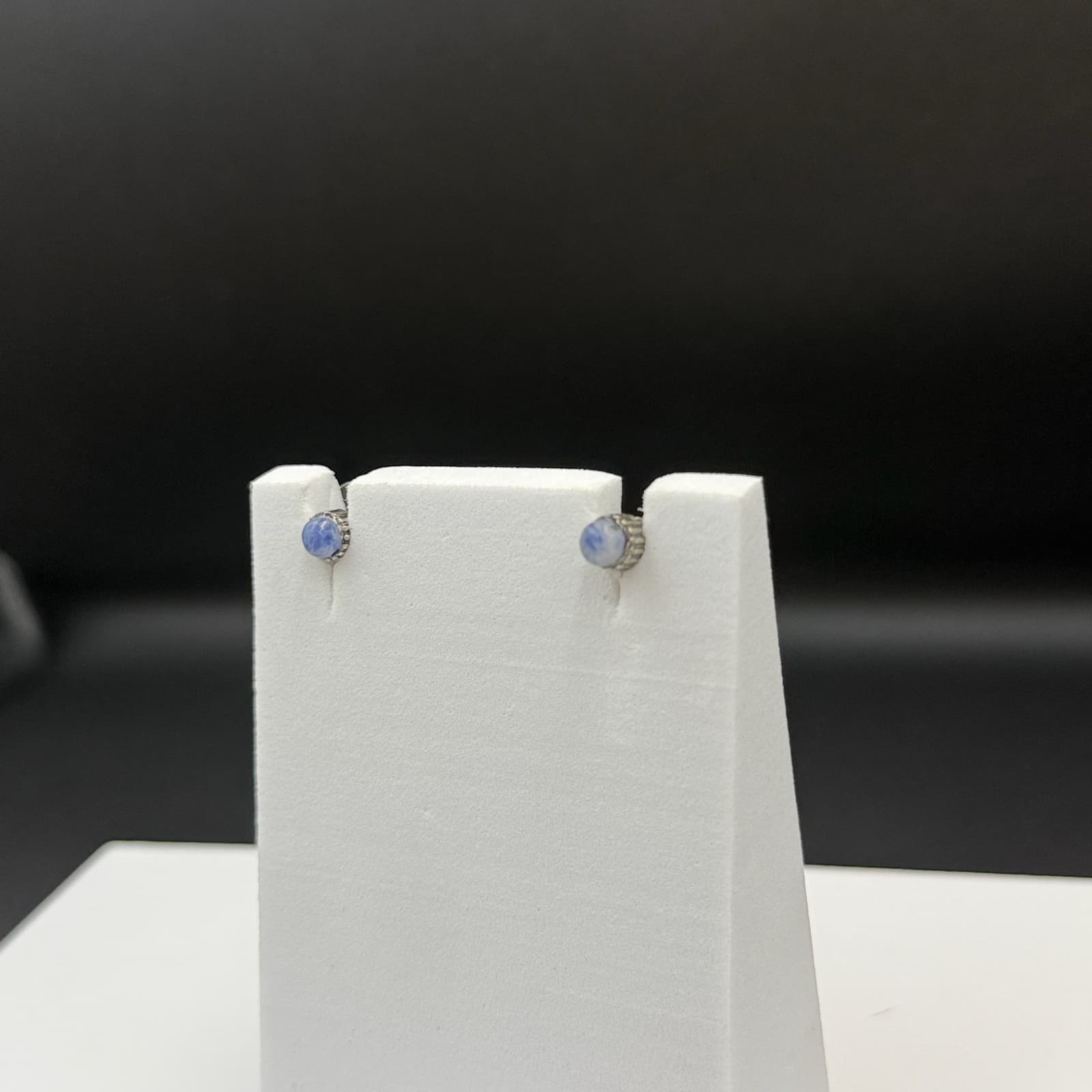 Vintage Women's Blue Cabochon-Cut Gemstone Fashion Wedding Stud Earrings - Thumbnail 4