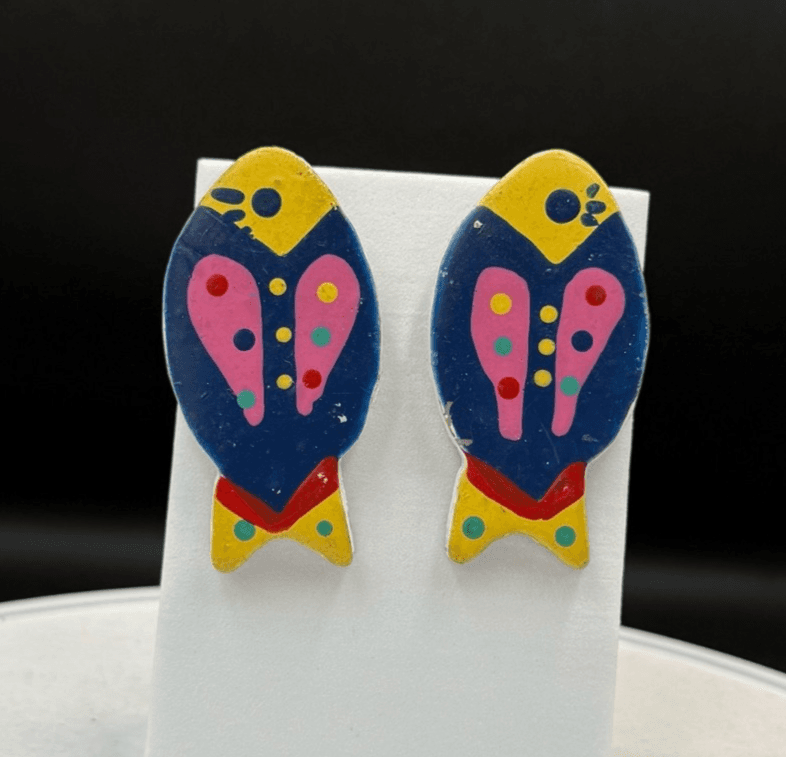 Vintage Multicolor Painted Lightweight Modern Pop Art Statement Stud Earrings - Image 1