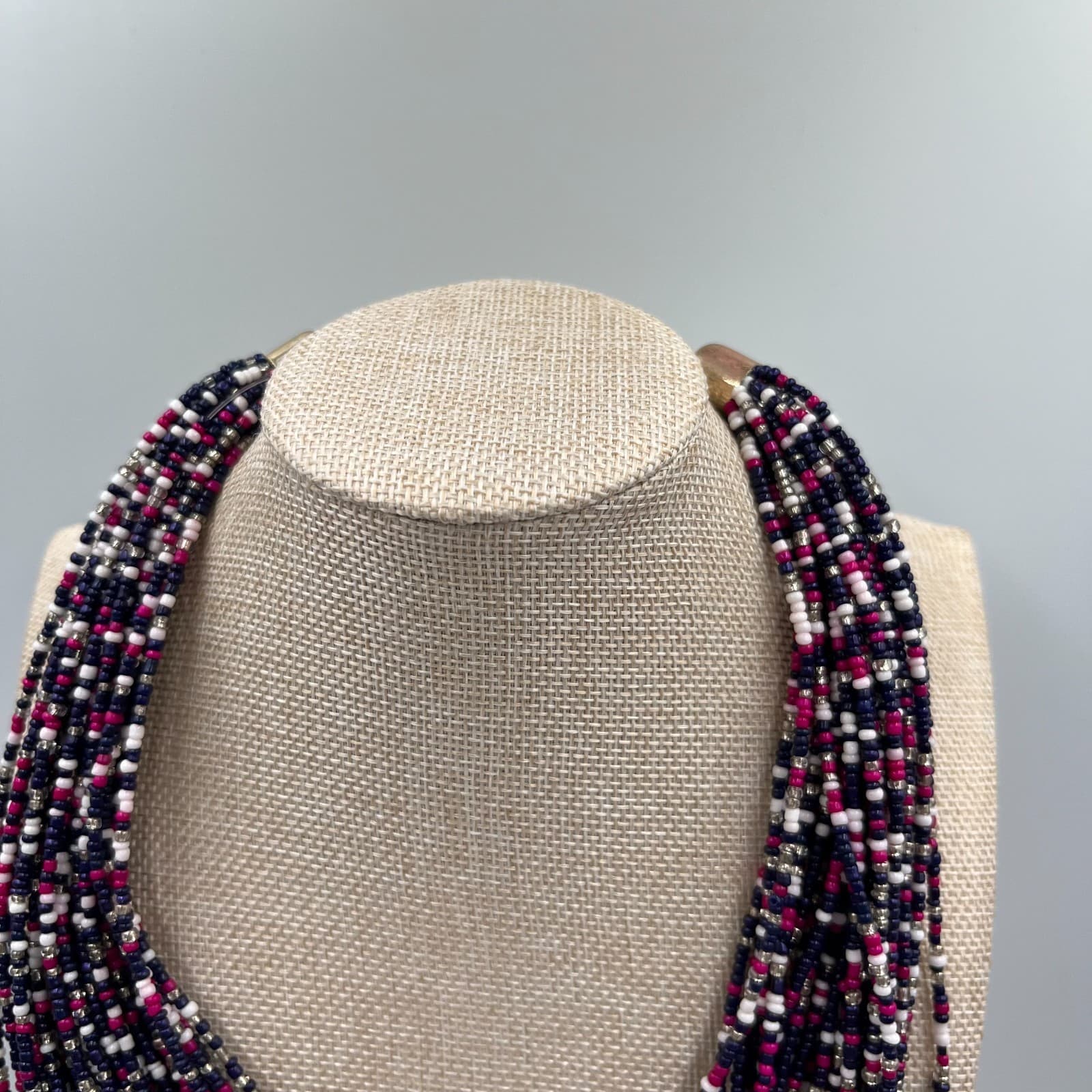 Vintage 80s Seed Bead Torsade Necklace Multi-Strand Rainbow Boho Hippie Layered - Thumbnail 2