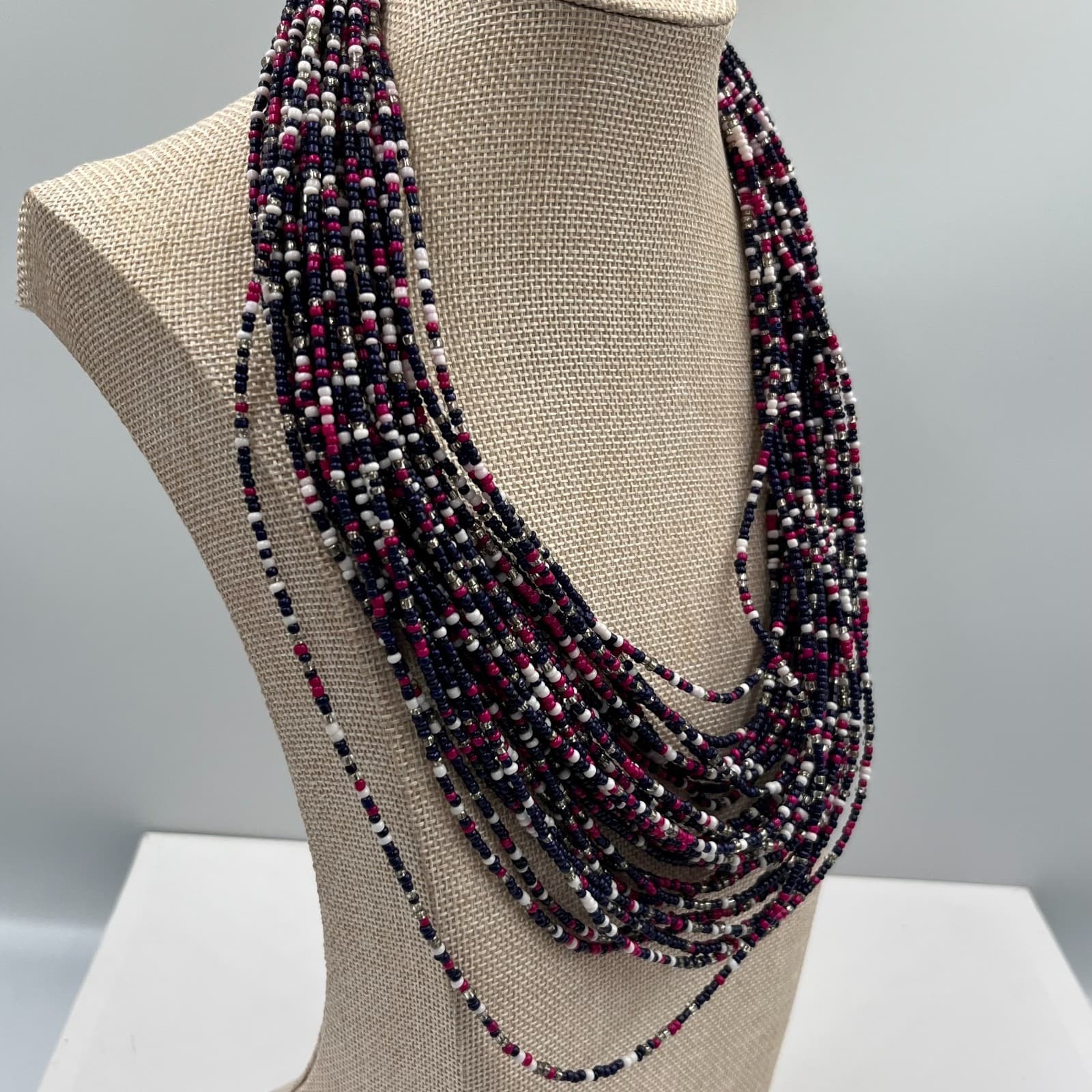 Vintage 80s Seed Bead Torsade Necklace Multi-Strand Rainbow Boho Hippie Layered - Thumbnail 4