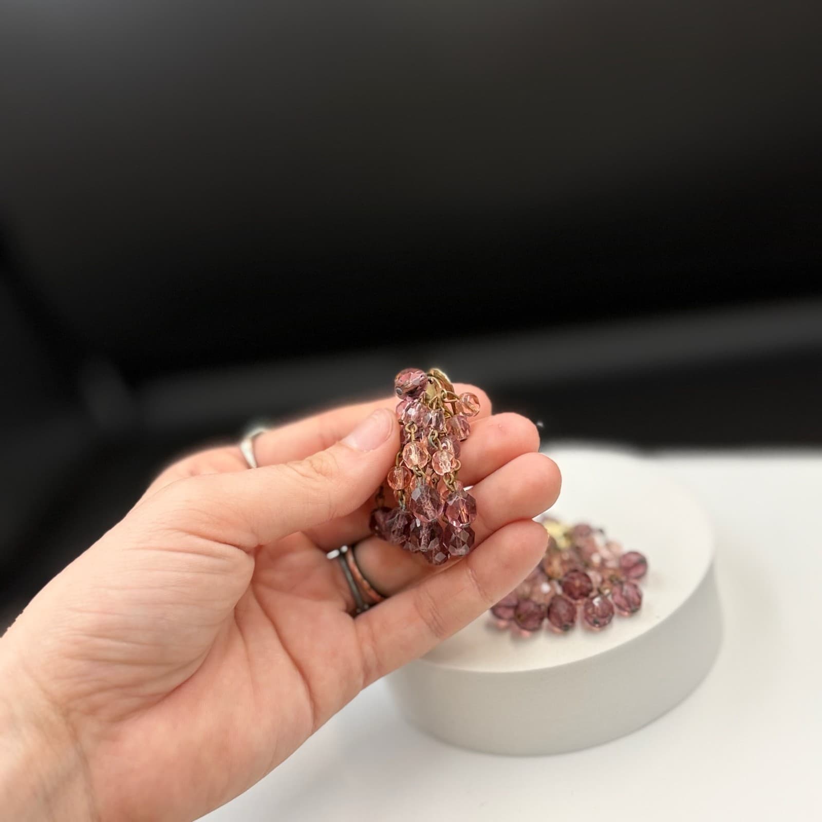 Vintage Womens Purple Glass Amethyst Crystal Dangle Fashion Wedding Earrings - Thumbnail 2