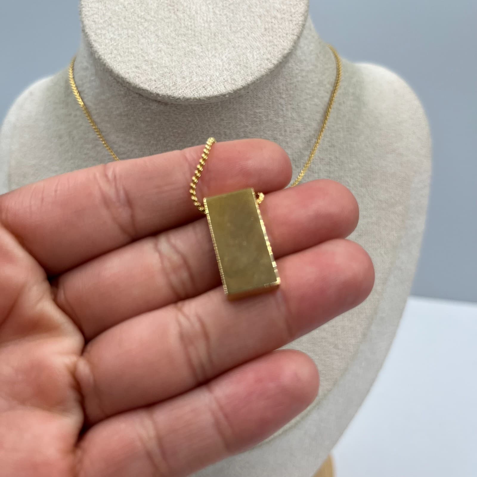 Vintage Gold Bar Pendant Blue Stone Necklace Retro 18 Inch Layering Chain Gift - Thumbnail 6