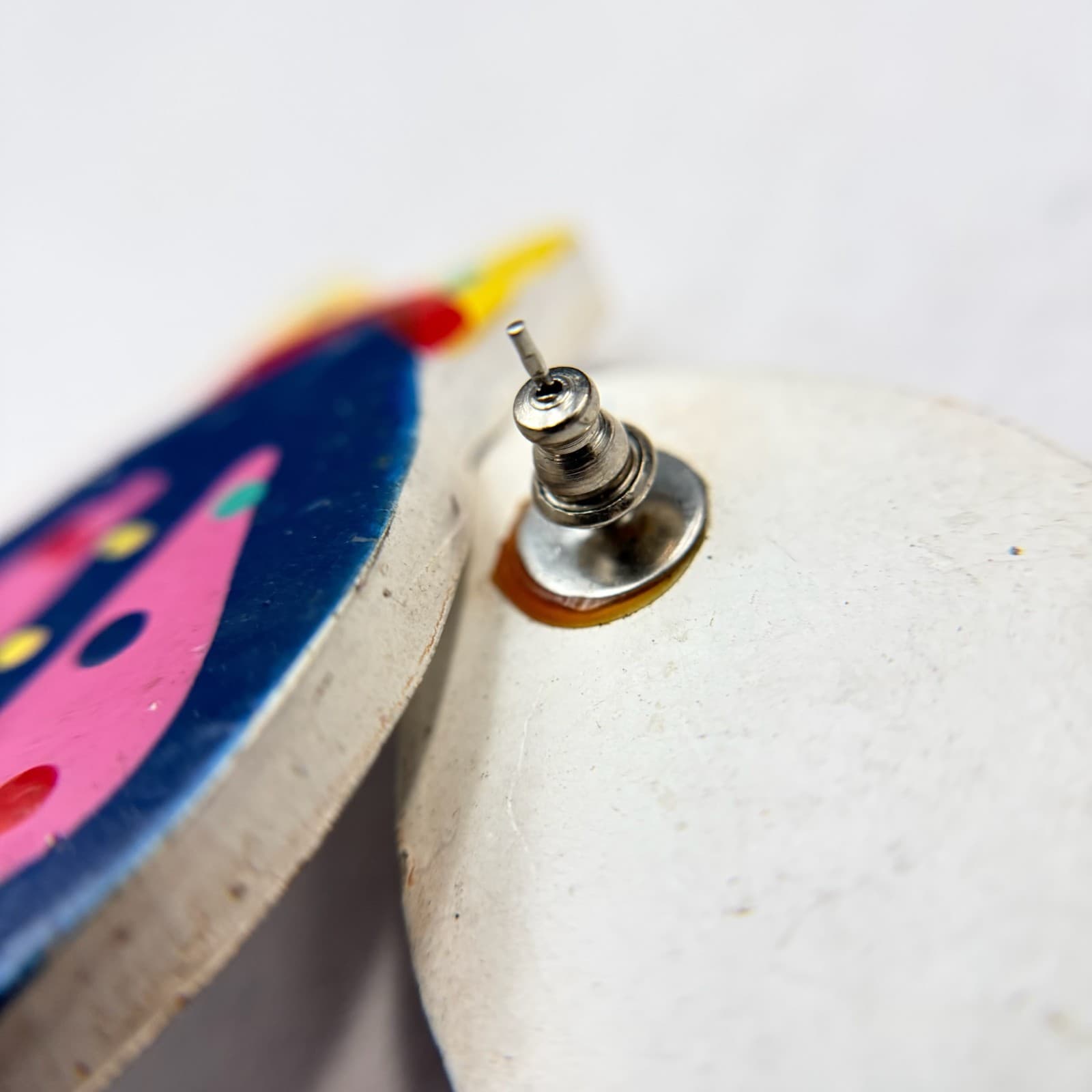 Vintage Multicolor Painted Lightweight Modern Pop Art Statement Stud Earrings - Thumbnail 12