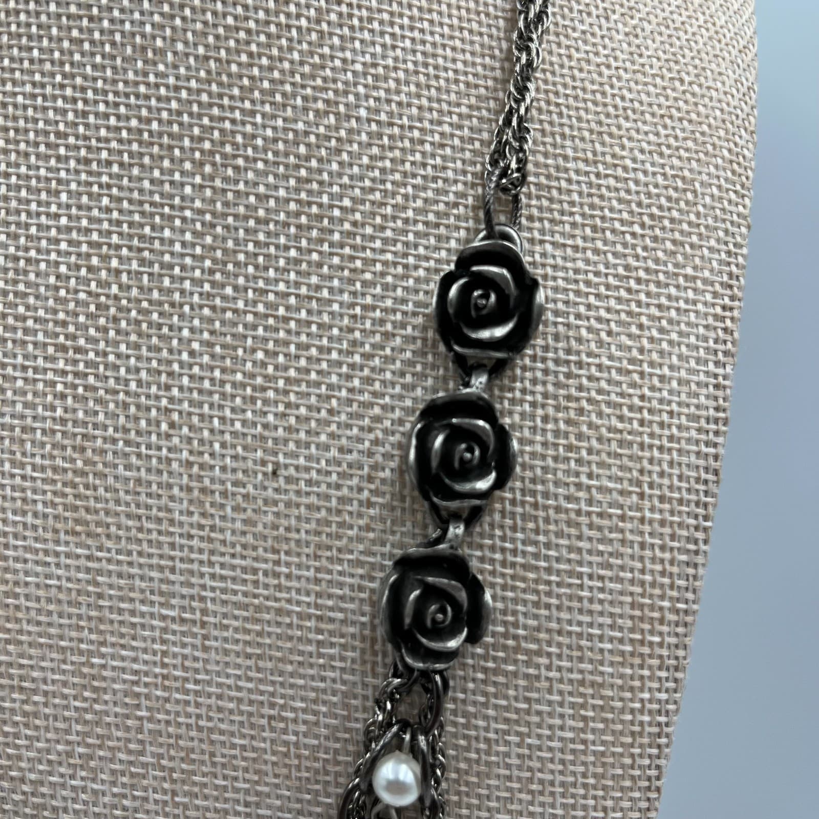 Vintage RACHEL Rose Pearl Multi-Strand Necklace Shabby Chic Romantic Boho Pink - Thumbnail 4