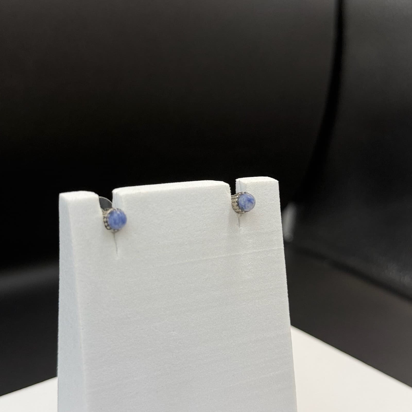 Vintage Women's Blue Cabochon-Cut Gemstone Fashion Wedding Stud Earrings - Thumbnail 6