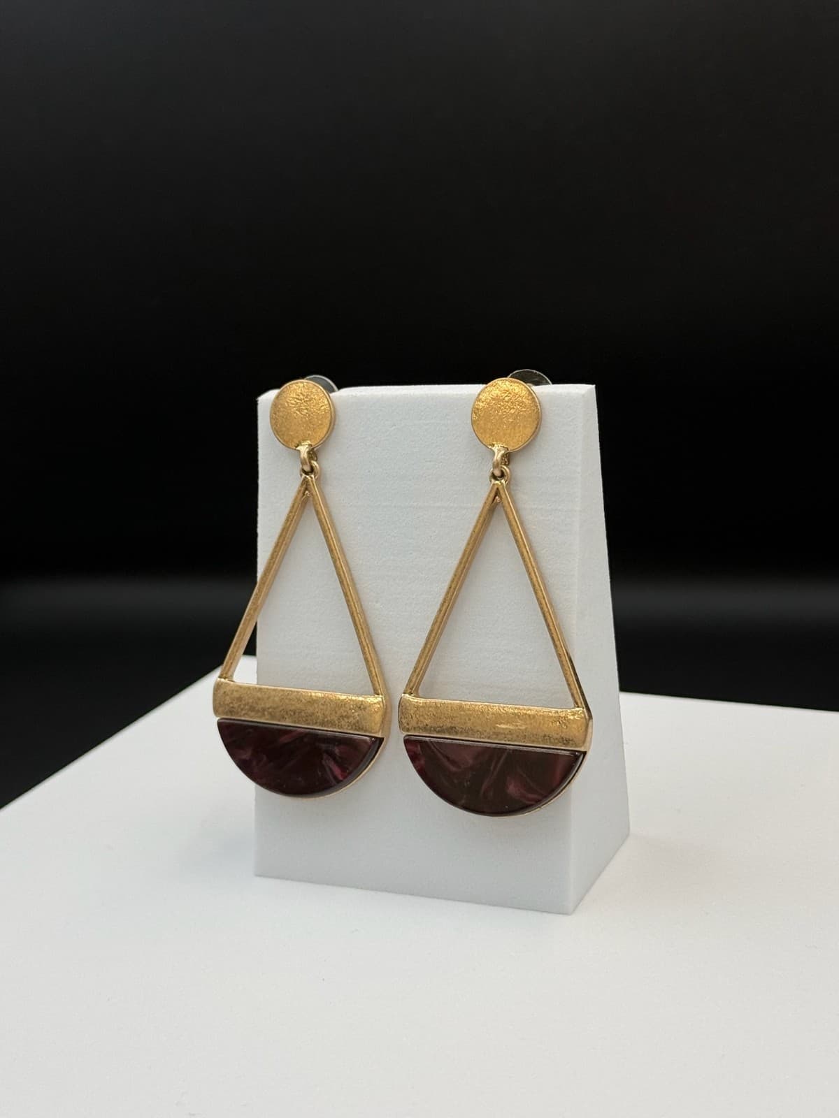 Vintage Womens Gold Pleated Purple Bhumi Ohrringe Dangle Fashion Wedding Earring - Thumbnail 4