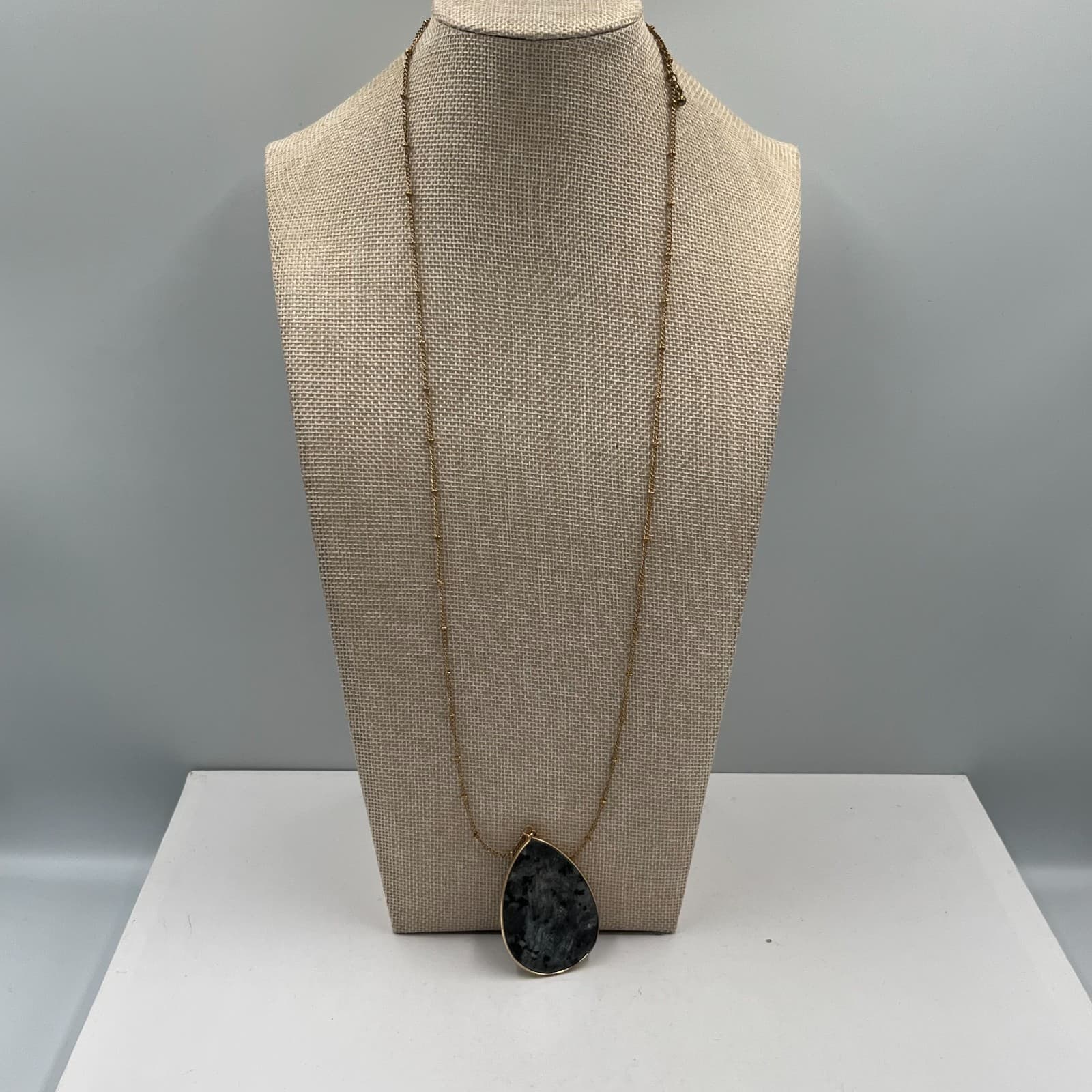 Vtg Gray Moonstone Teardrop Pendant Gold Satellite Chain Necklace Boho Jewelry - Thumbnail 6