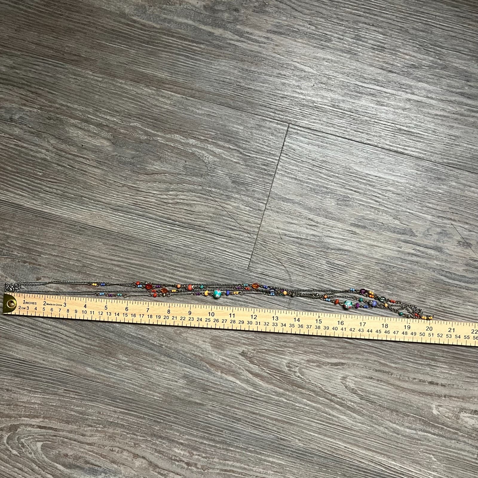 Vintage Multi Strand Necklace Boho Beaded Colorful Glass Cloisonné Flower Silver - Thumbnail 6