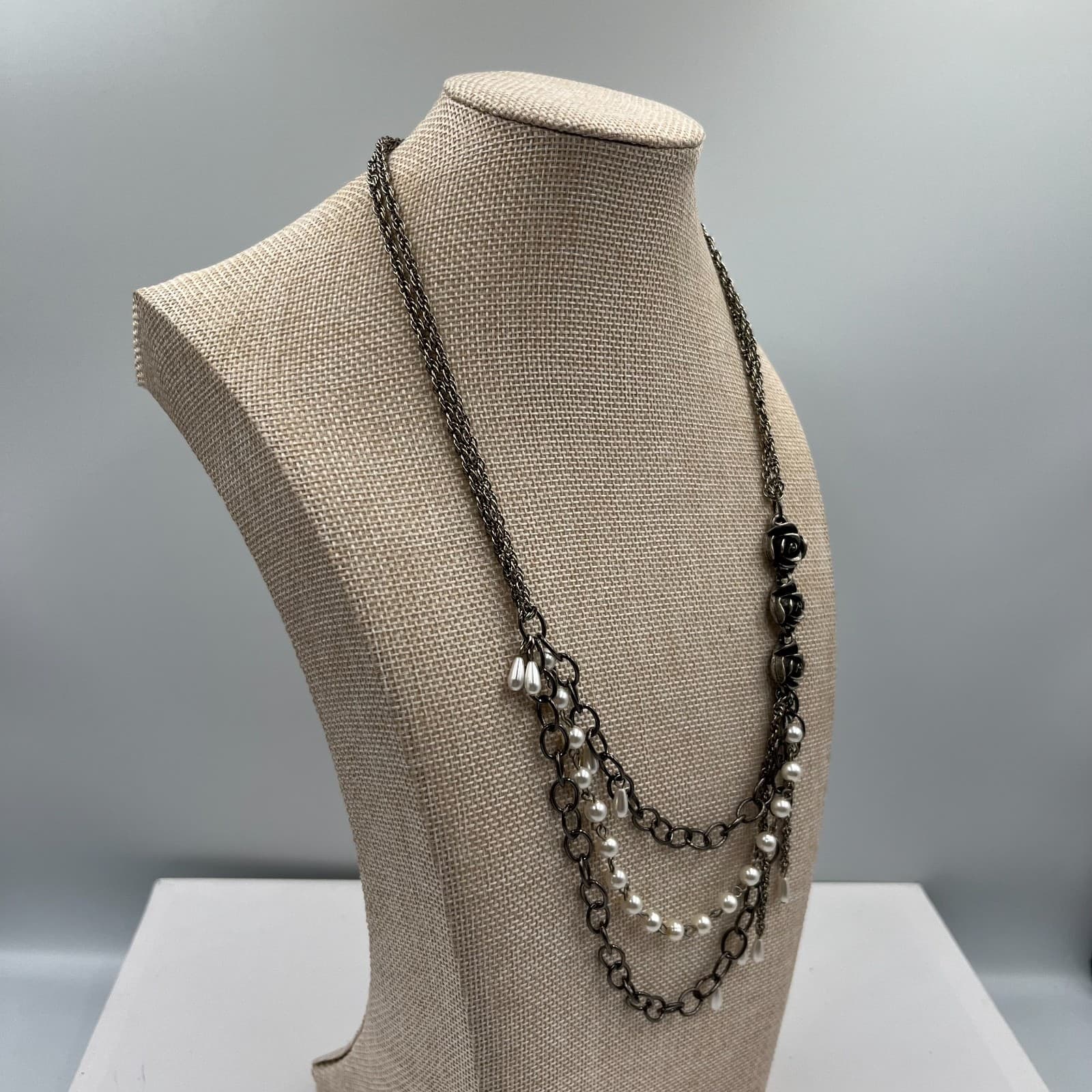 Vintage RACHEL Rose Pearl Multi-Strand Necklace Shabby Chic Romantic Boho Pink - Thumbnail 6