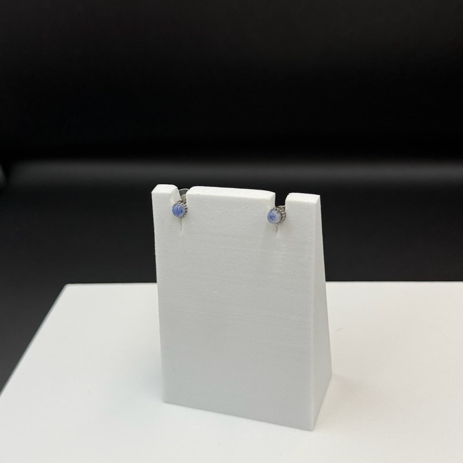 Vintage Women's Blue Cabochon-Cut Gemstone Fashion Wedding Stud Earrings - Thumbnail 9