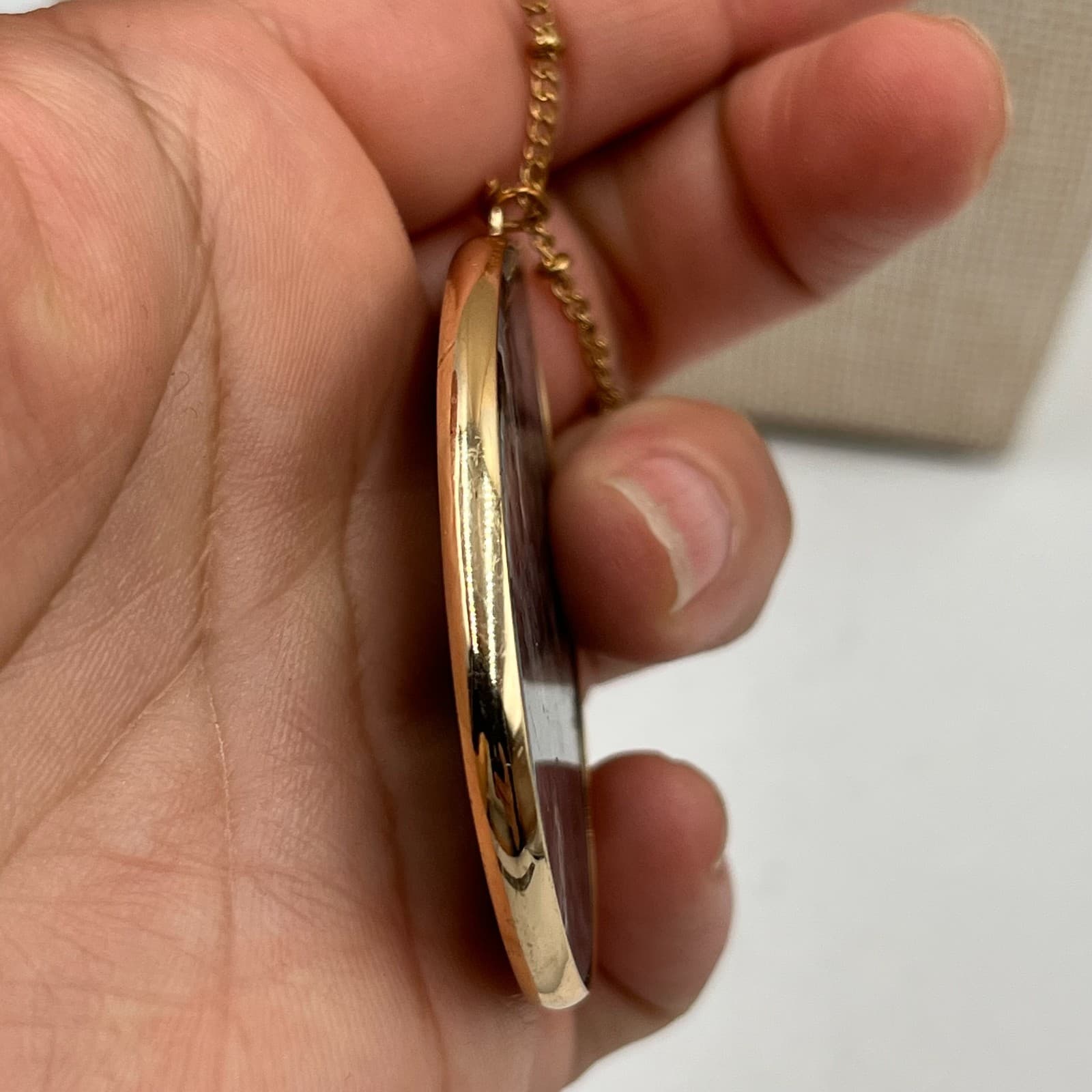 Vtg Gray Moonstone Teardrop Pendant Gold Satellite Chain Necklace Boho Jewelry - Thumbnail 5