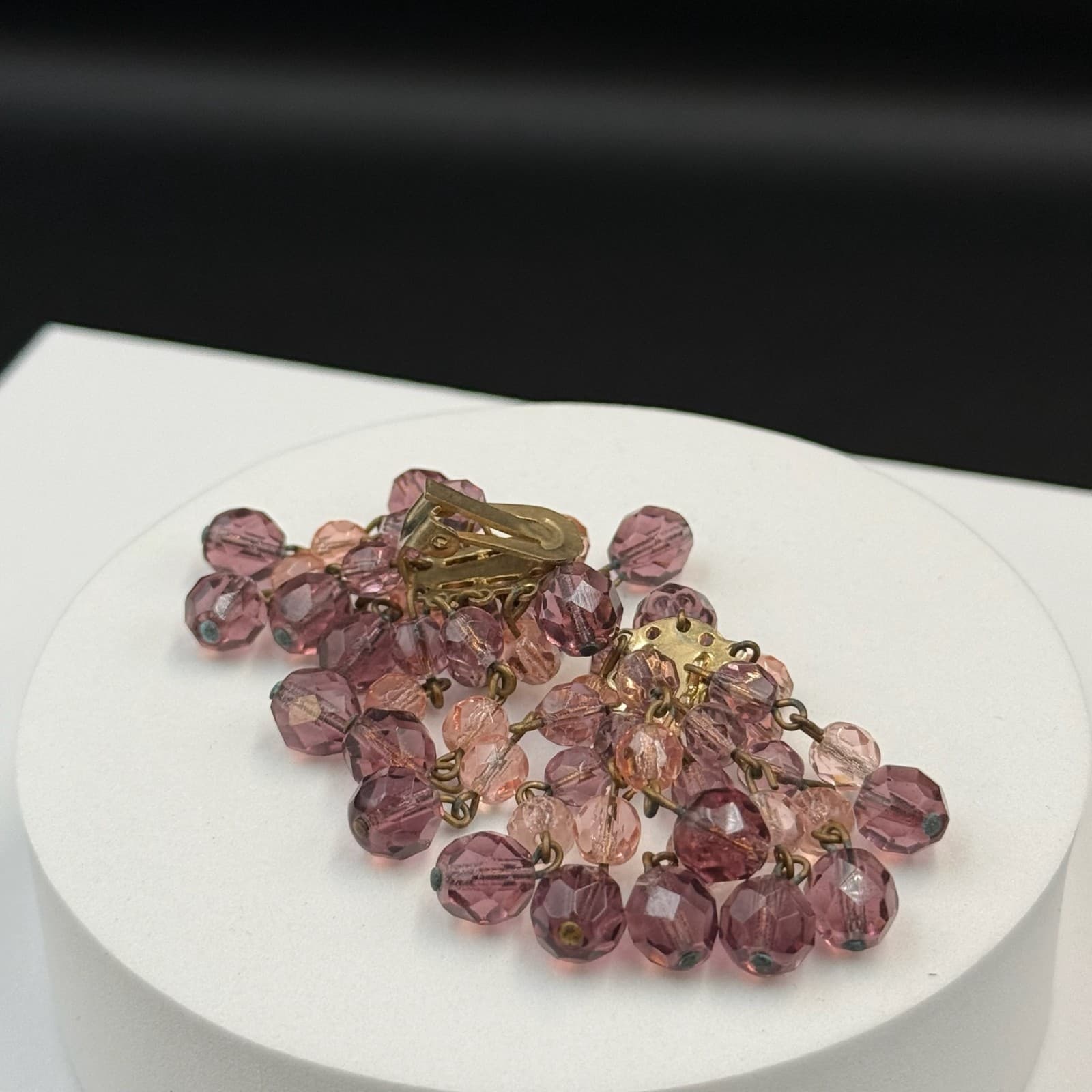 Vintage Womens Purple Glass Amethyst Crystal Dangle Fashion Wedding Earrings - Thumbnail 8