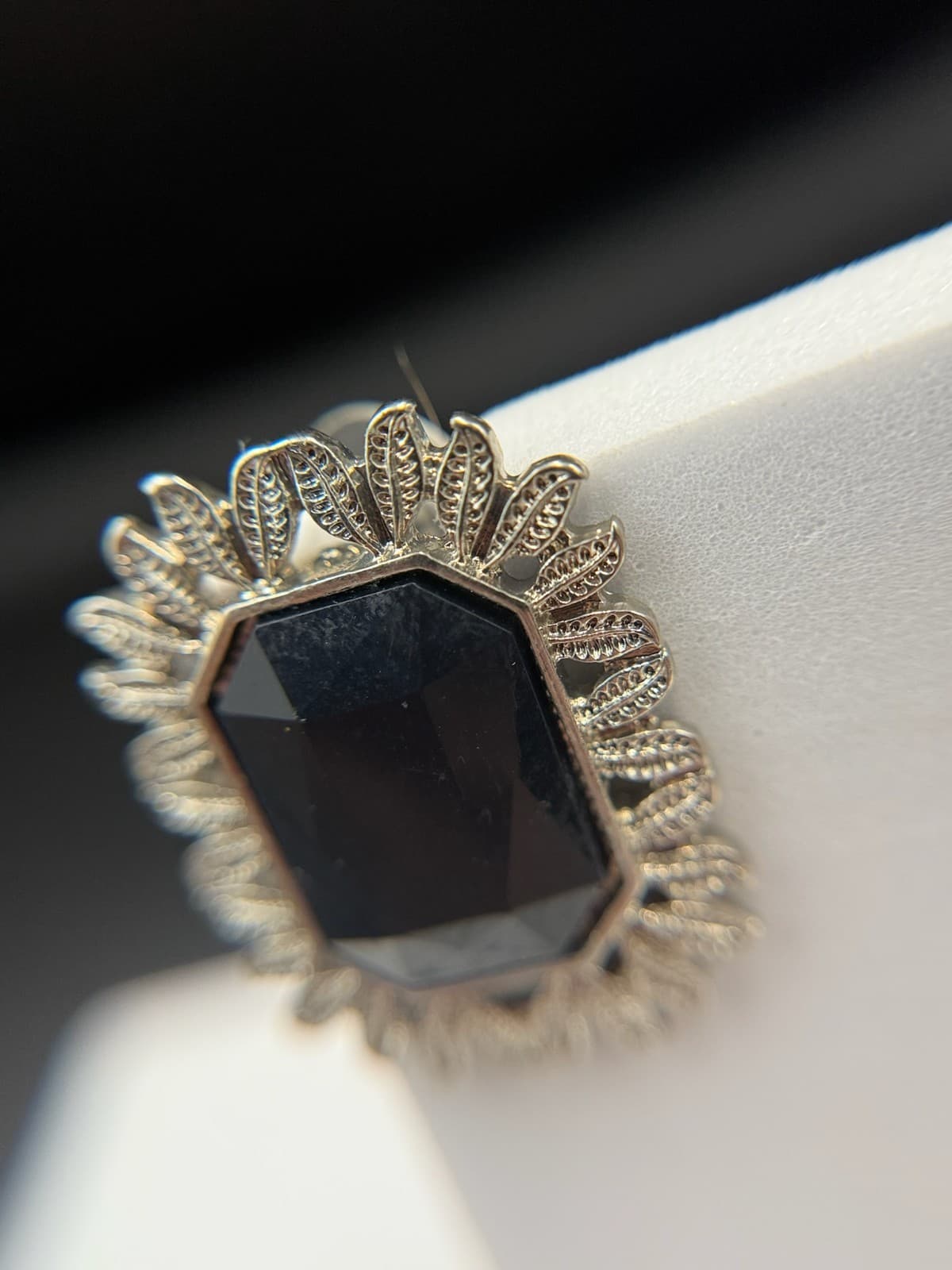 Vintage Womens Silver Pleated Black Rhinestone Fashion Wedding Earrings - Thumbnail 12