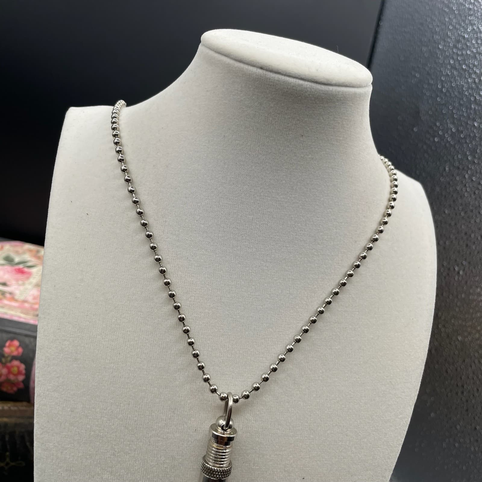 Contemporary Silver-Tone Fashion Ball Chain Metal Whistle Pendant Necklace - Thumbnail 8