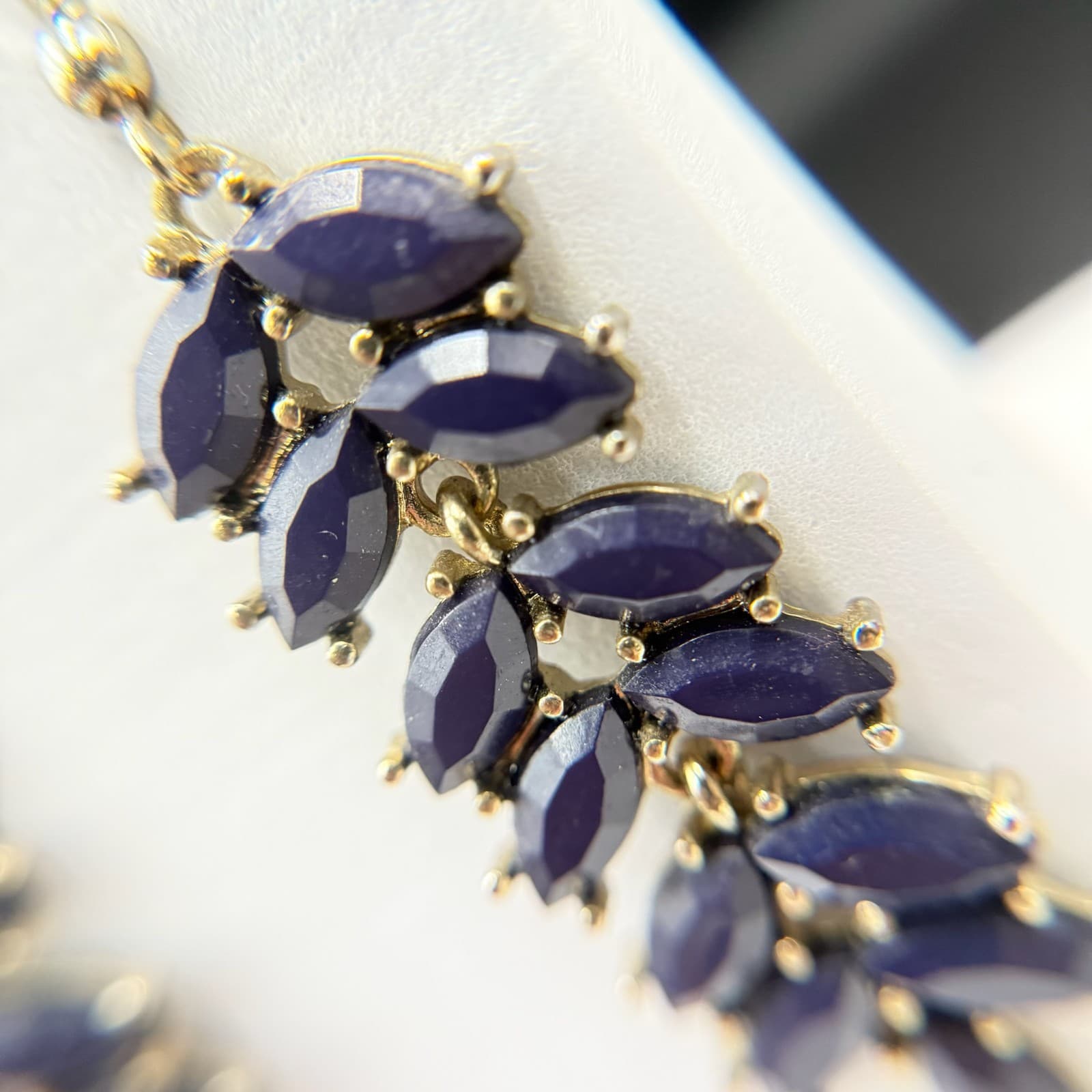 Vintage Womens Navy Gold-Plated Stone-Studded Leaf-Shaped Dangle Fashion Earring - Thumbnail 3