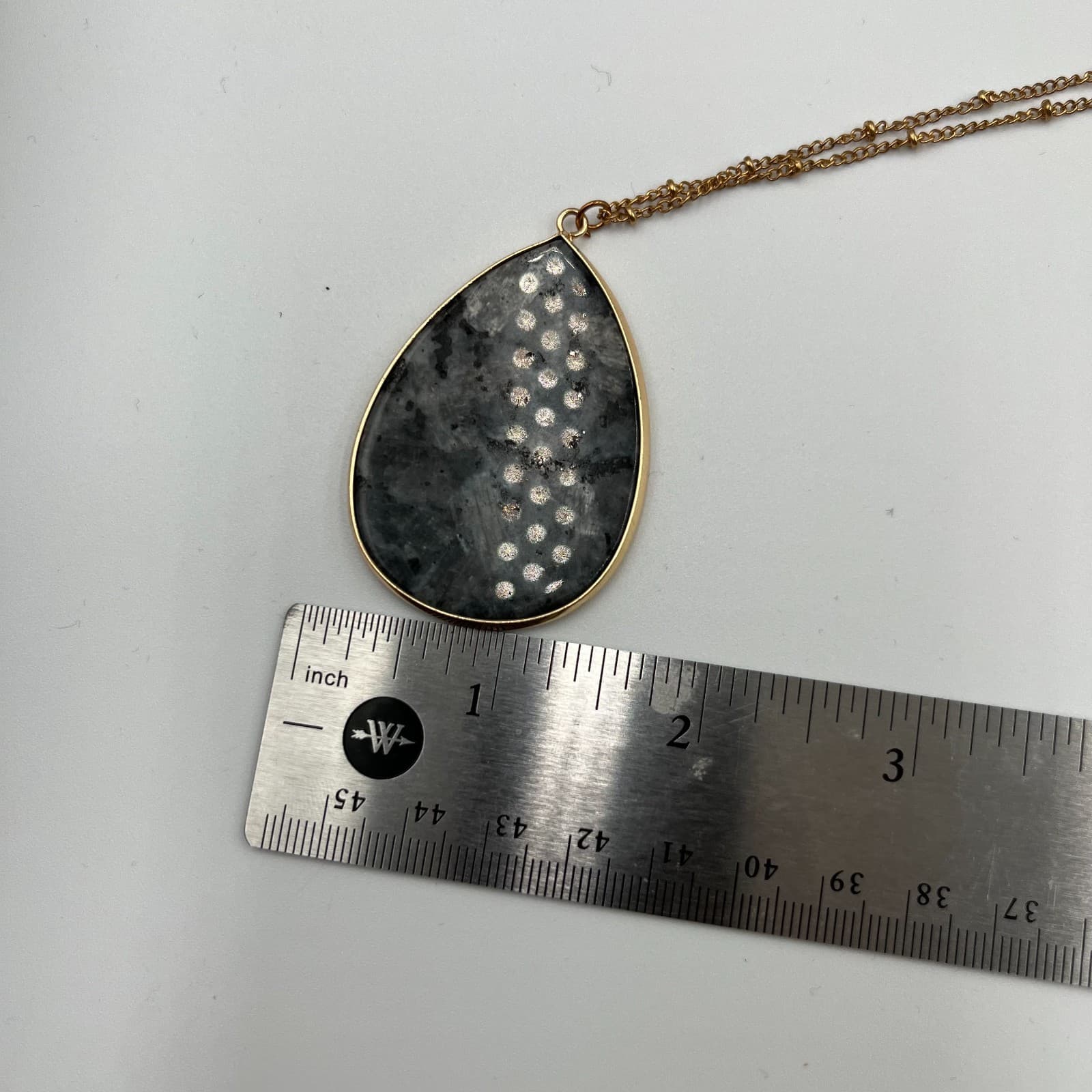 Vtg Gray Moonstone Teardrop Pendant Gold Satellite Chain Necklace Boho Jewelry - Thumbnail 8