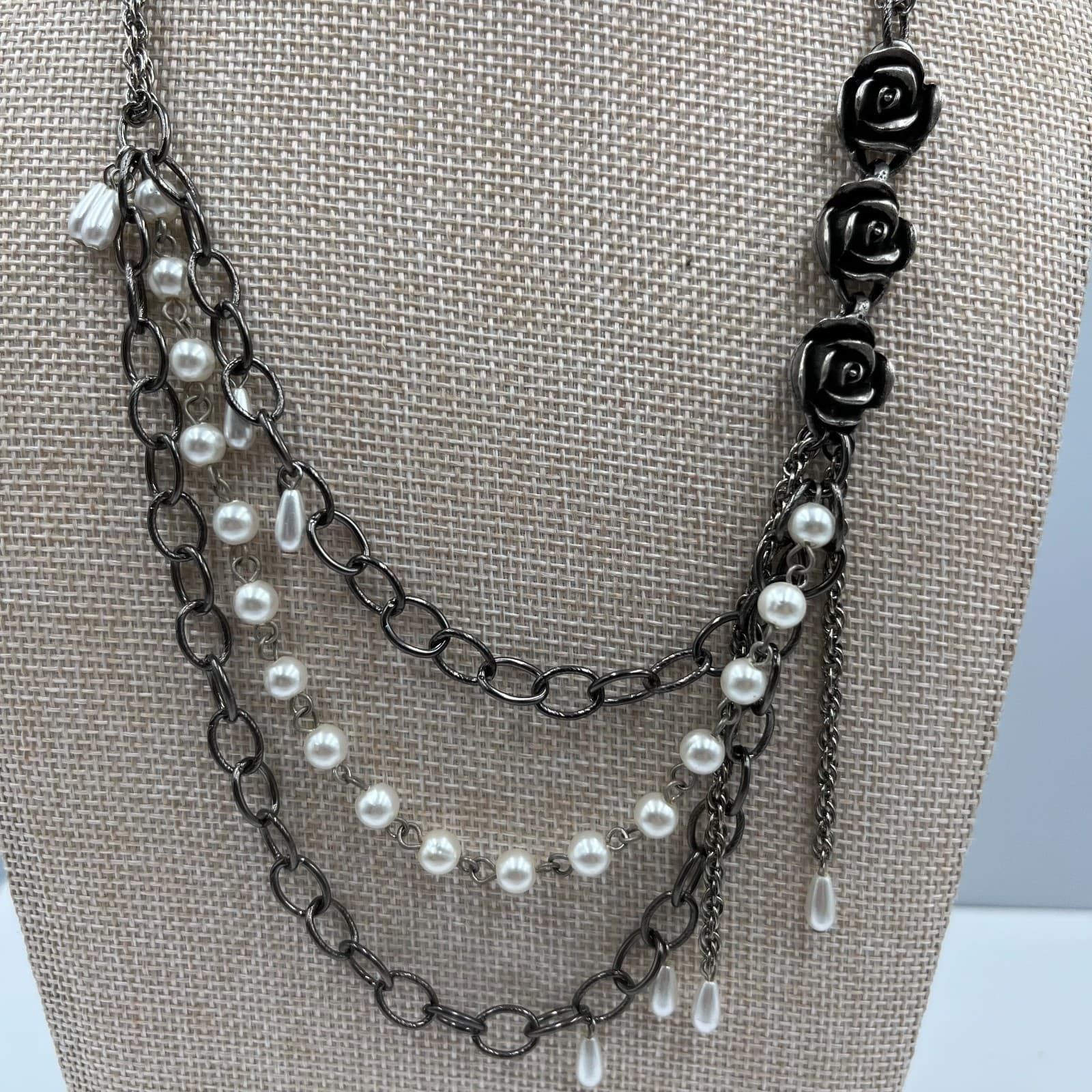 Vintage RACHEL Rose Pearl Multi-Strand Necklace Shabby Chic Romantic Boho Pink - Thumbnail 3