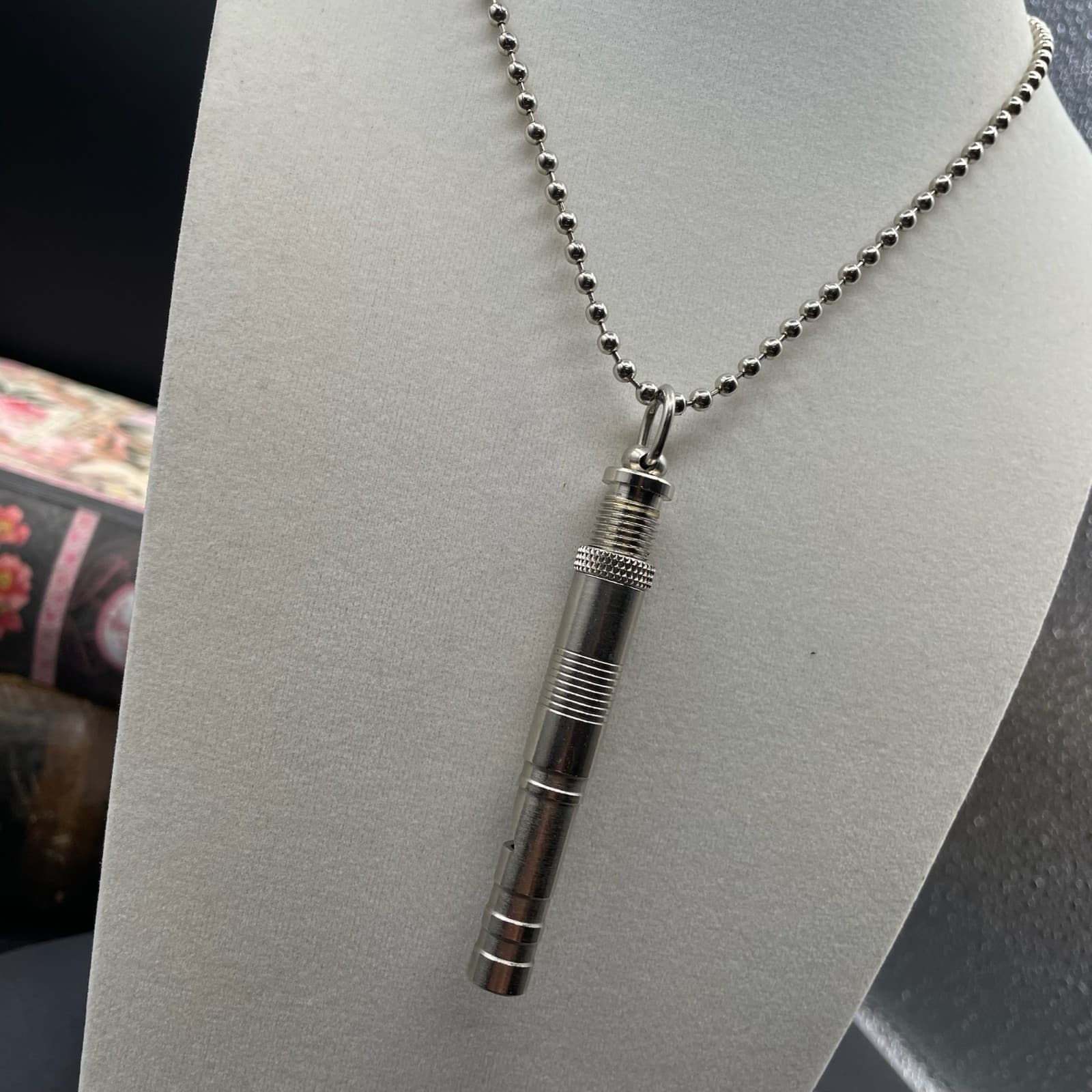 Contemporary Silver-Tone Fashion Ball Chain Metal Whistle Pendant Necklace - Thumbnail 9