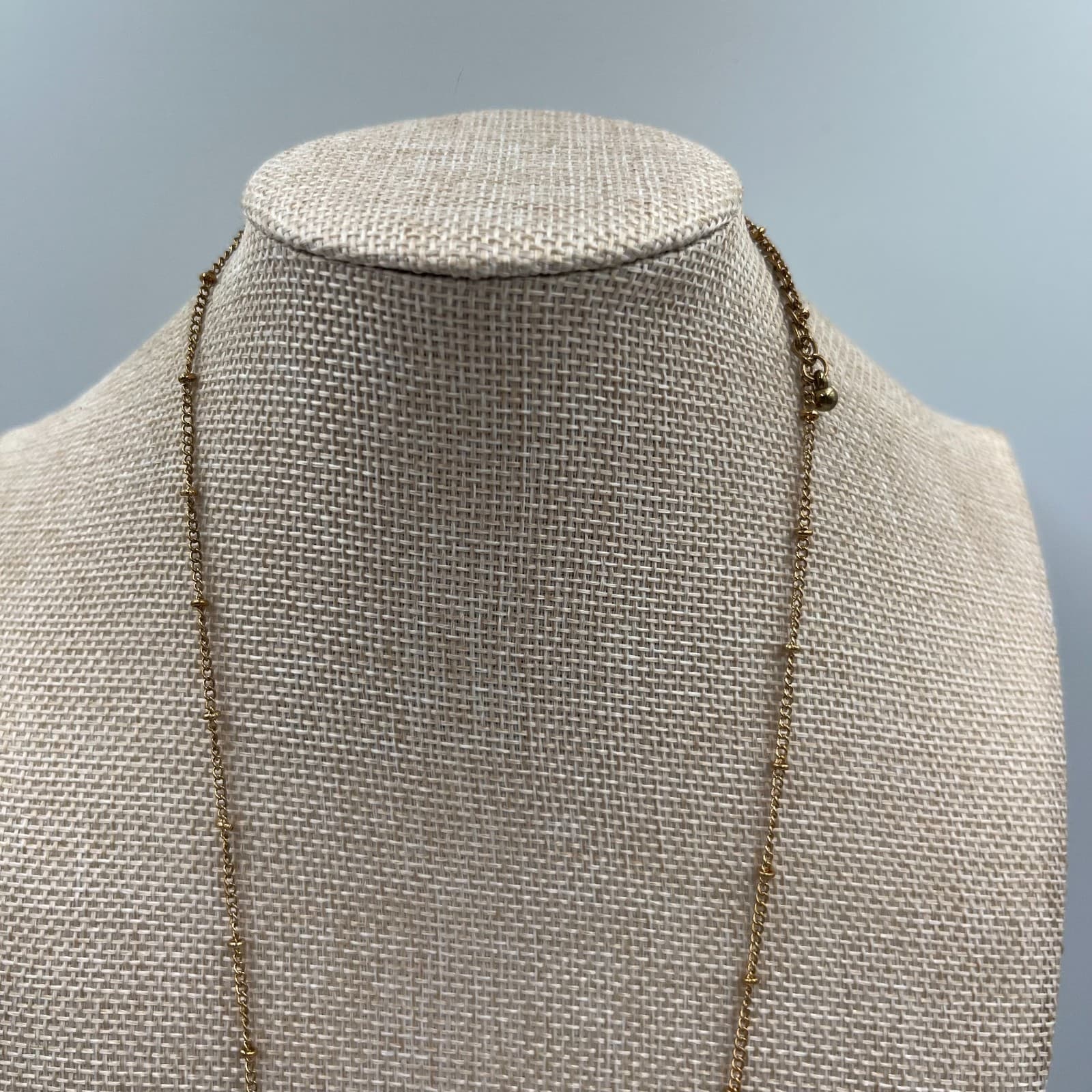 Vtg Gray Moonstone Teardrop Pendant Gold Satellite Chain Necklace Boho Jewelry - Thumbnail 2